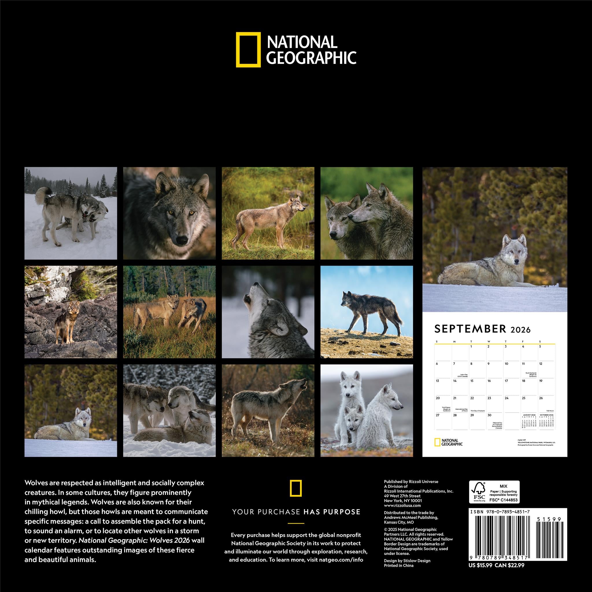 Calendrier mural National Geographic Loups 2026