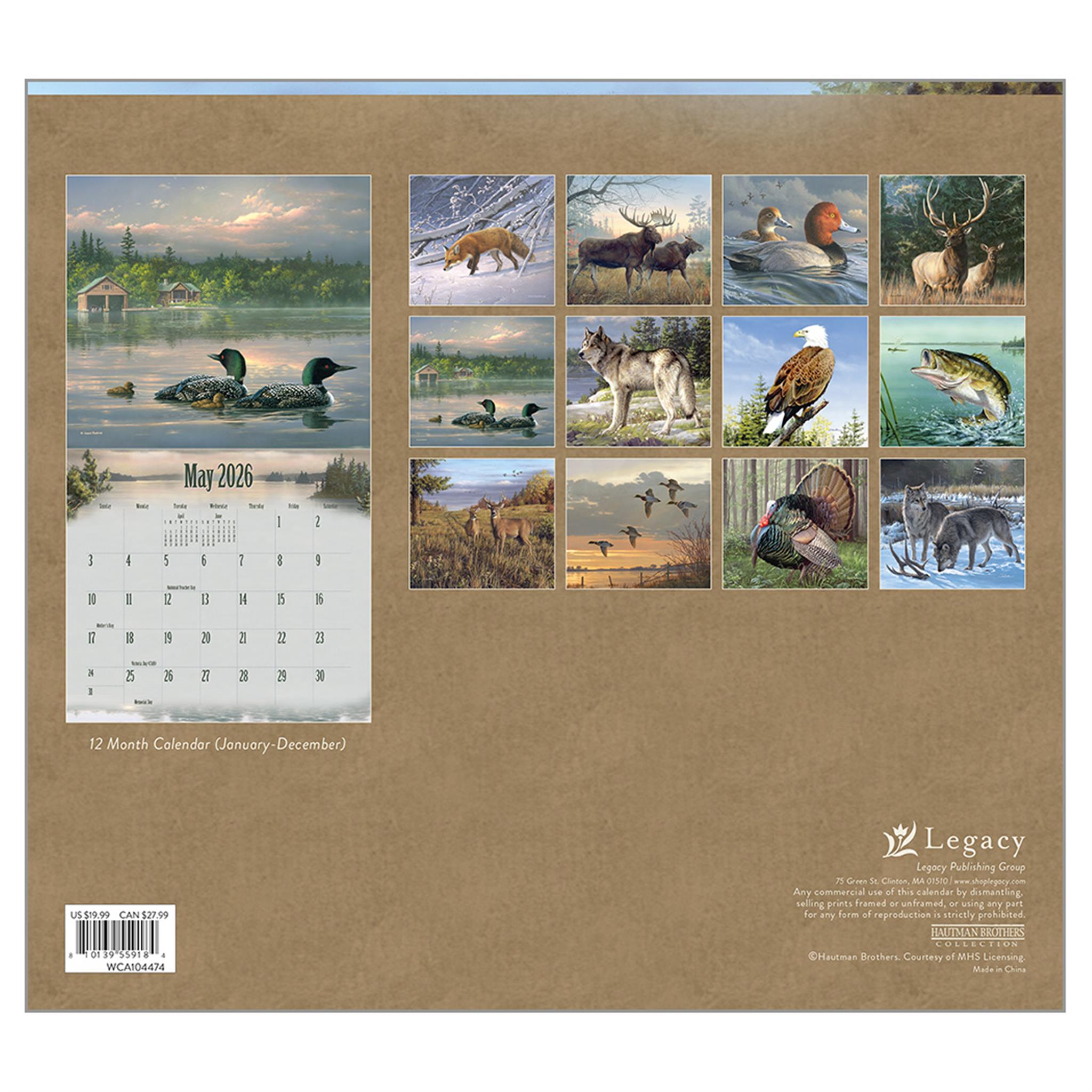 Calendrier mural de luxe édition spéciale faune sauvage 2026 avec cartes