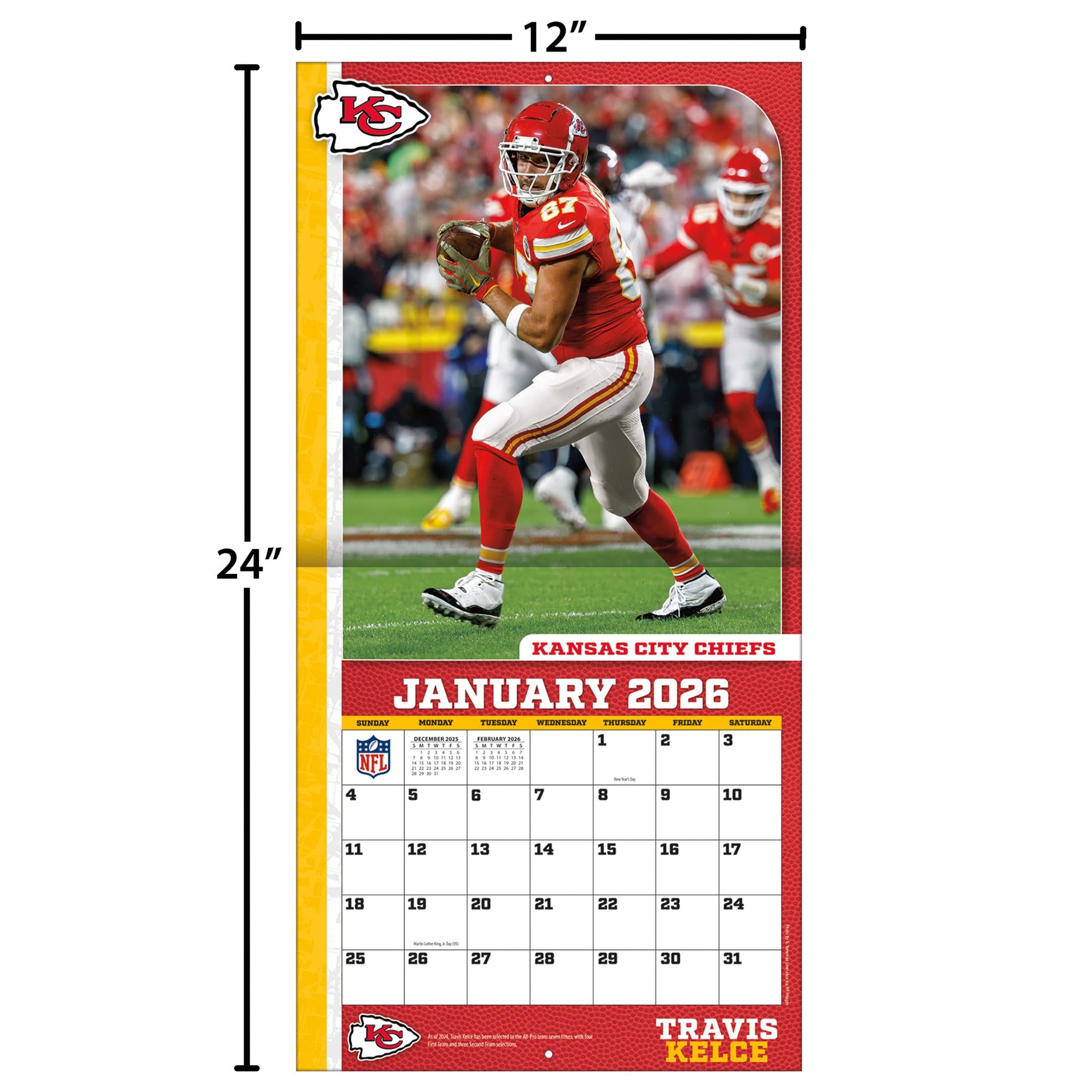 Calendrier mural NFL Travis Kelce Kansas City Chiefs 2026