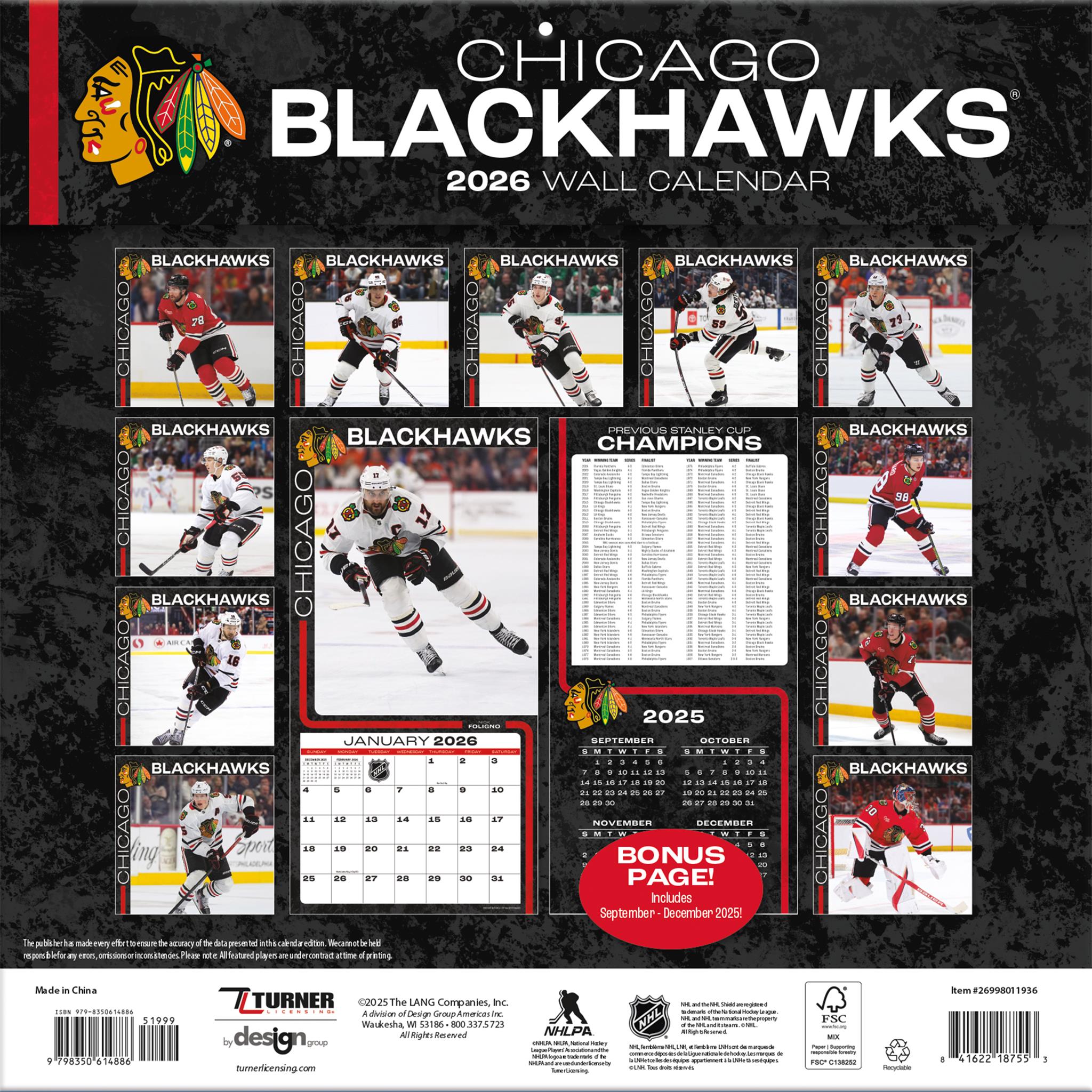 Calendrier mural 2026 des Blackhawks de Chicago (NHL)