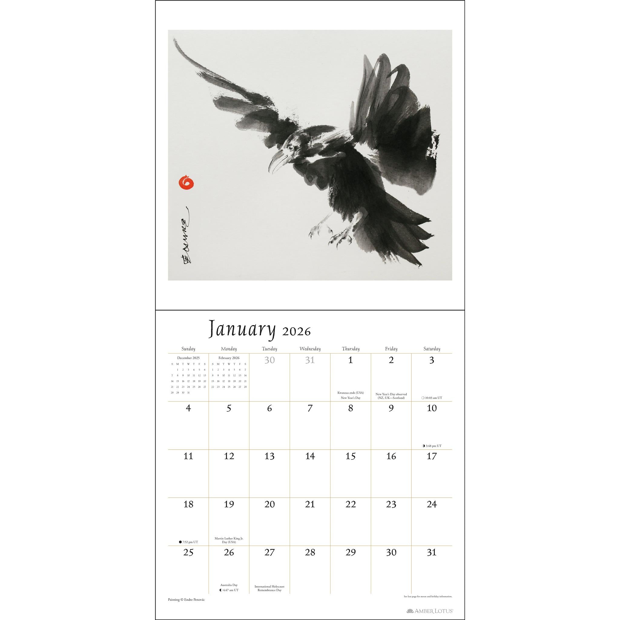 Calendrier mural Artful Crow 2026 - Disponible uniquement en ligne
