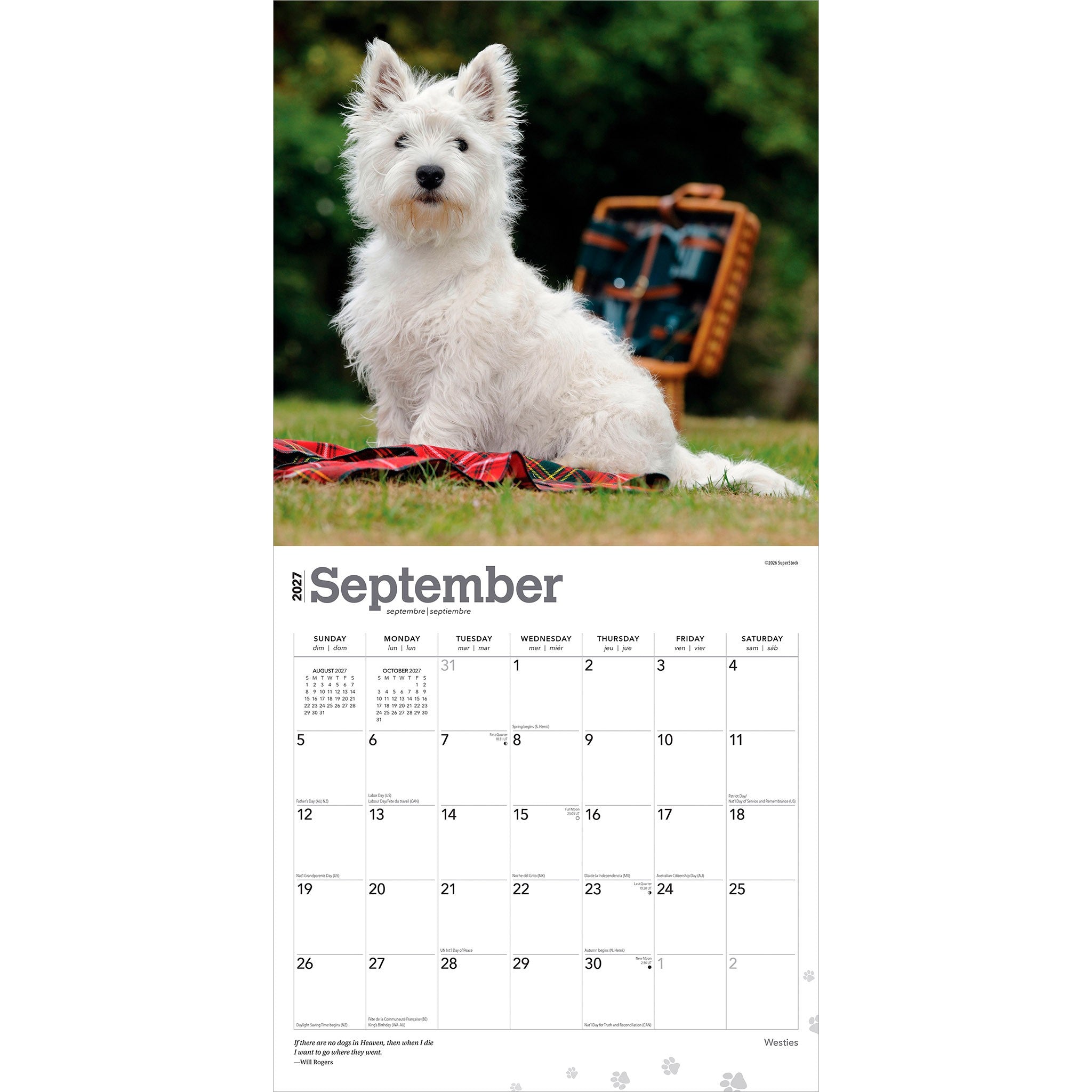West Highland White Terriers 2027 Wall Calendar
