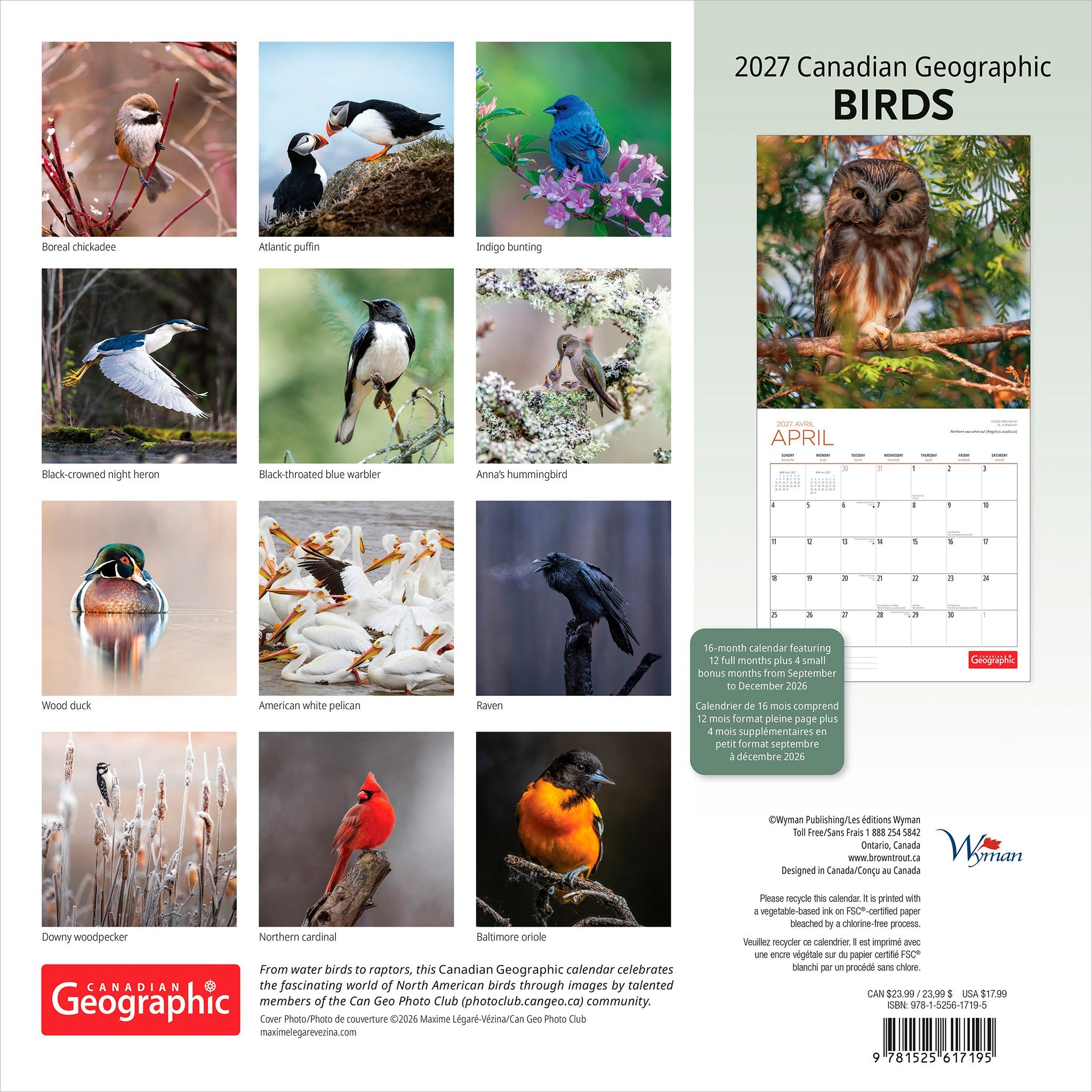 Canadian Geographic Birds 2027 Wall Calendar