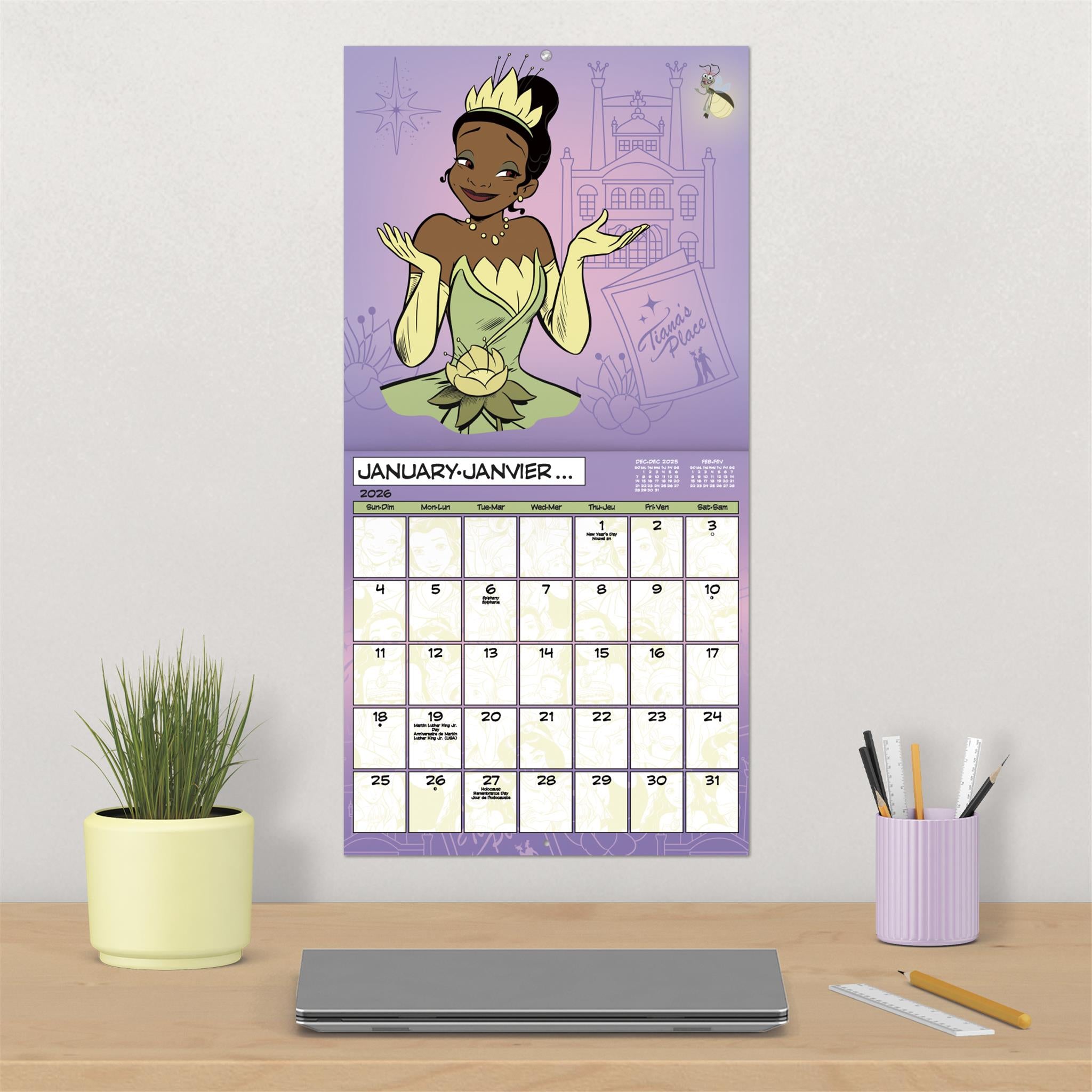 Calendrier mural bilingue Disney Princess 2026