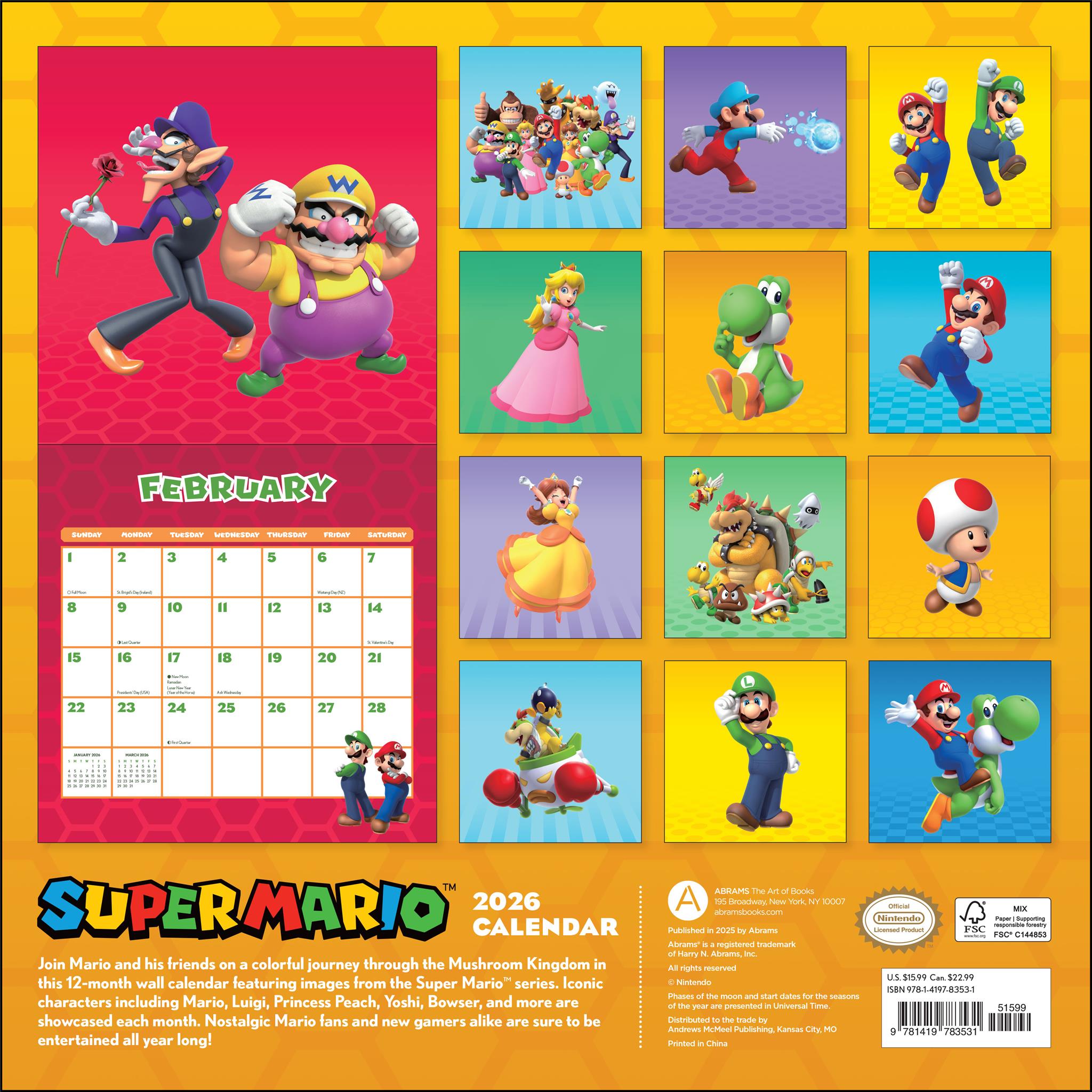 Calendrier mural Super Mario 2026