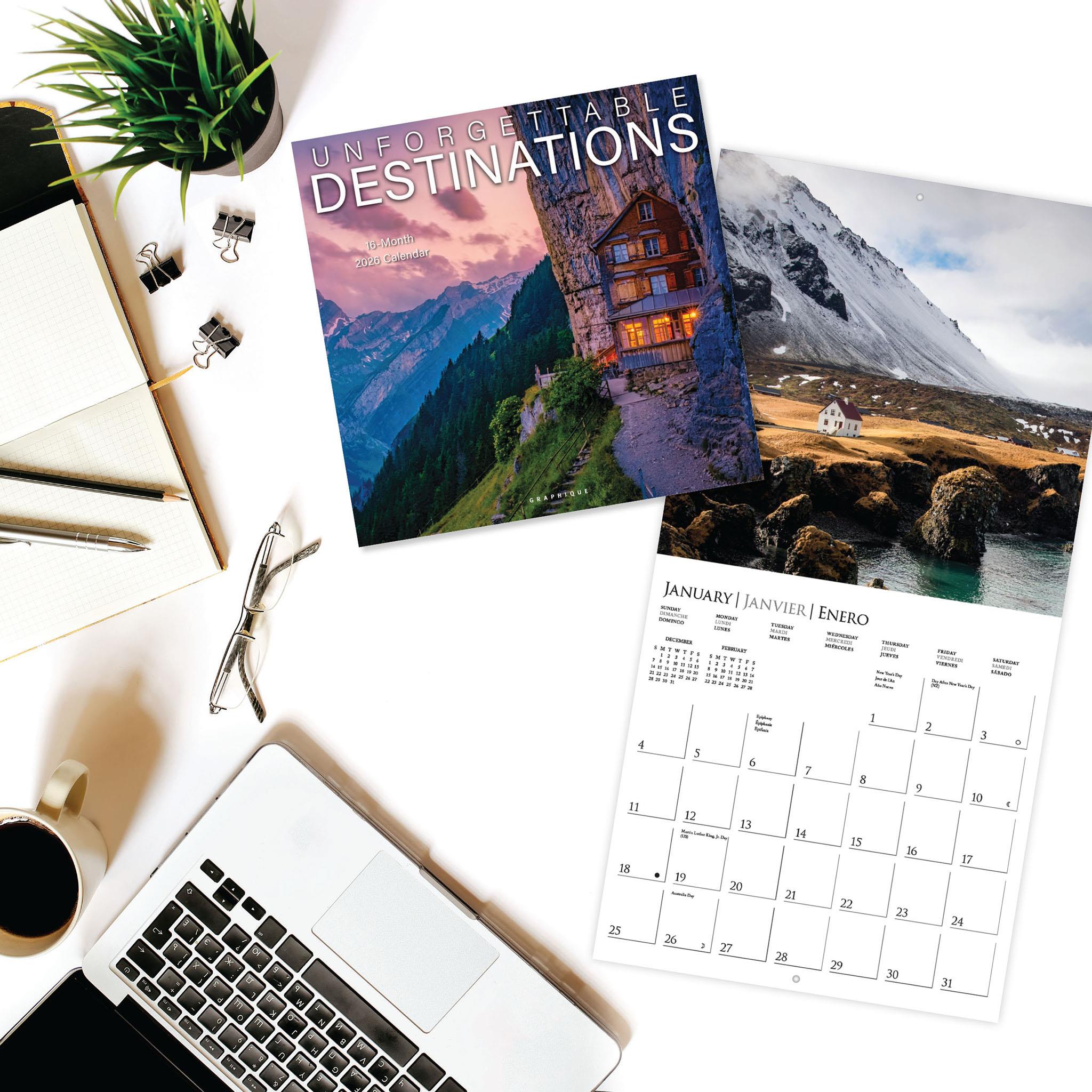 Calendrier mural Destinations inoubliables 2026 - Disponible uniquement en ligne