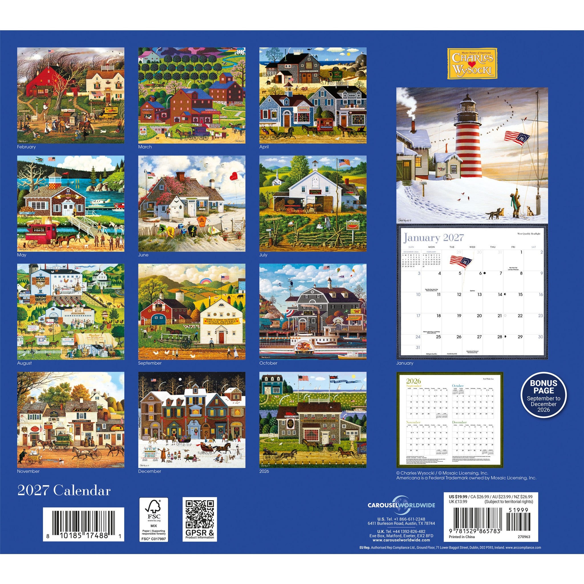 Charles Wysocki Americana Deluxe 2027 Wall Calendar