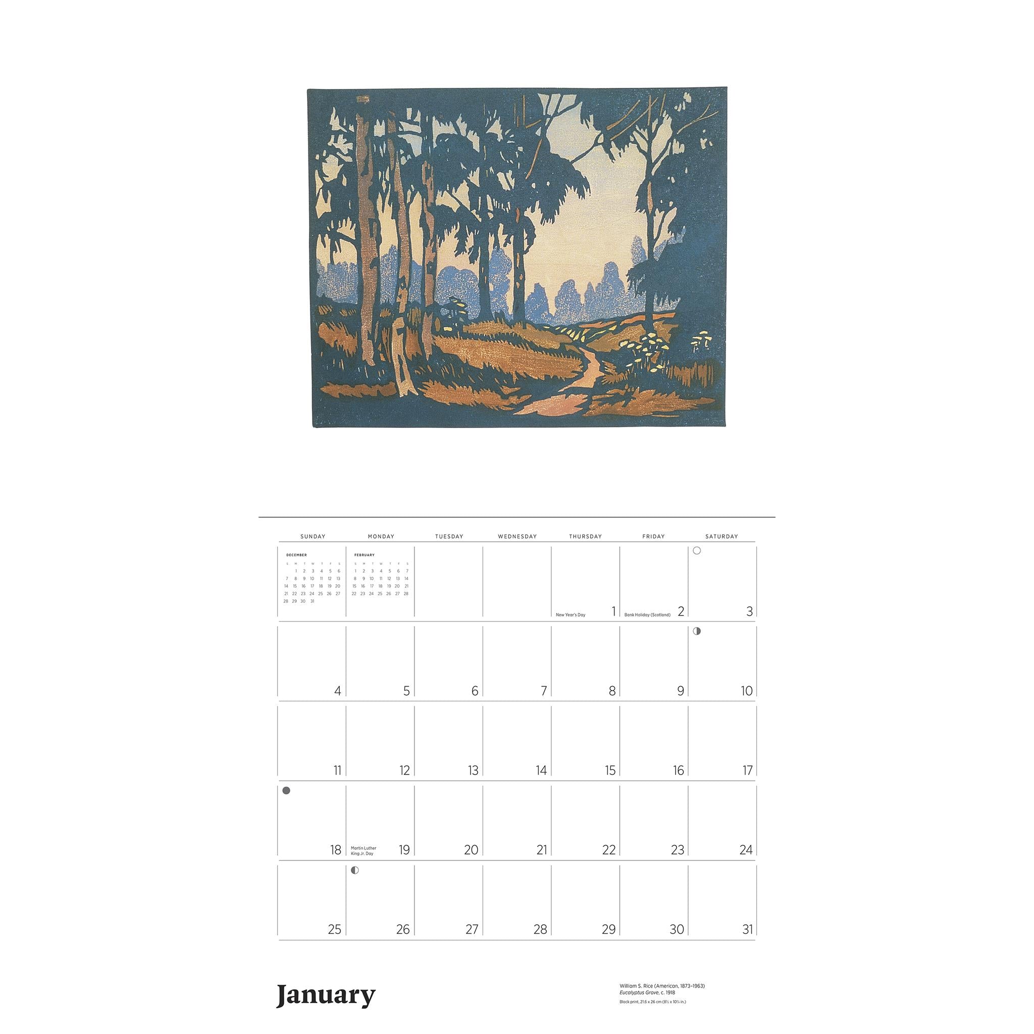 Calendrier mural 2026 d'estampes artisanales - Disponible uniquement en ligne