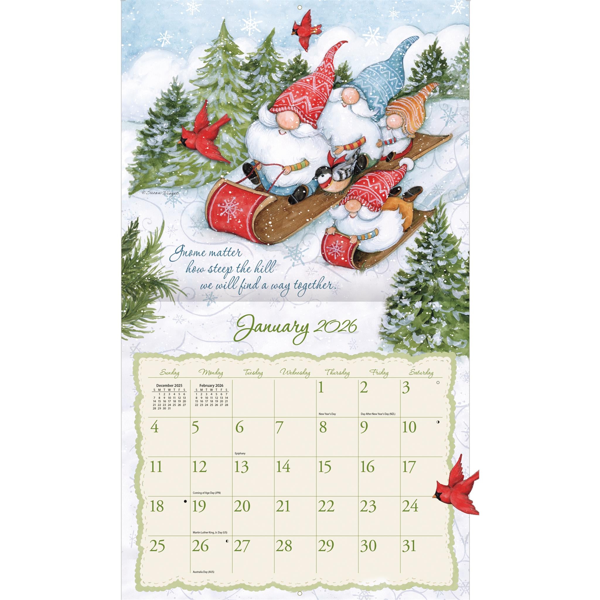 Calendrier mural édition spéciale de luxe Gnome Sweet Gnome 2026 avec impression