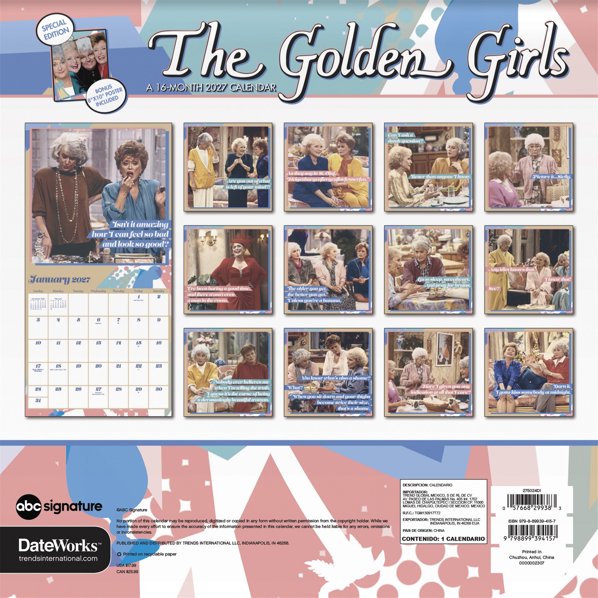 Golden Girls Exclusive with Print 2027 Wall Calendar
