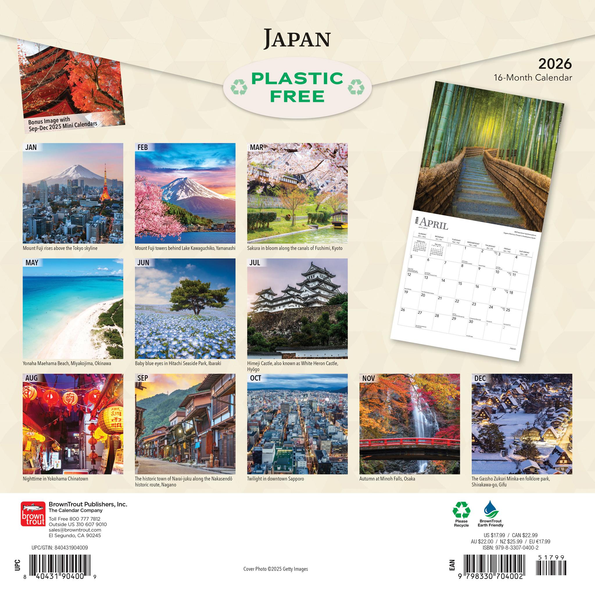 Calendrier mural Japon 2026 - Disponible uniquement en ligne