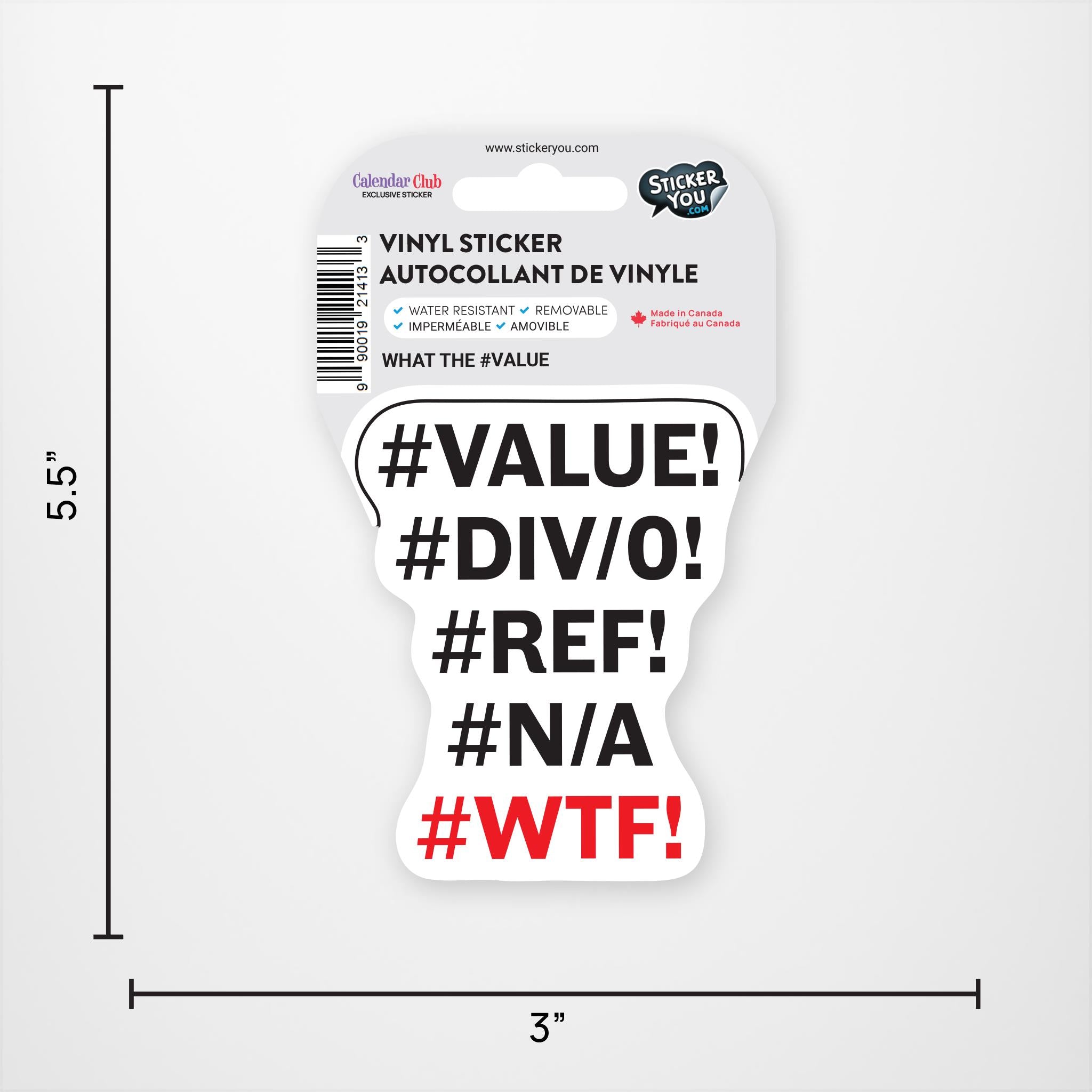 #VALEUR #DIV/0! #RÉF! #N/A! #WTF! Autocollant vinyle exclusif