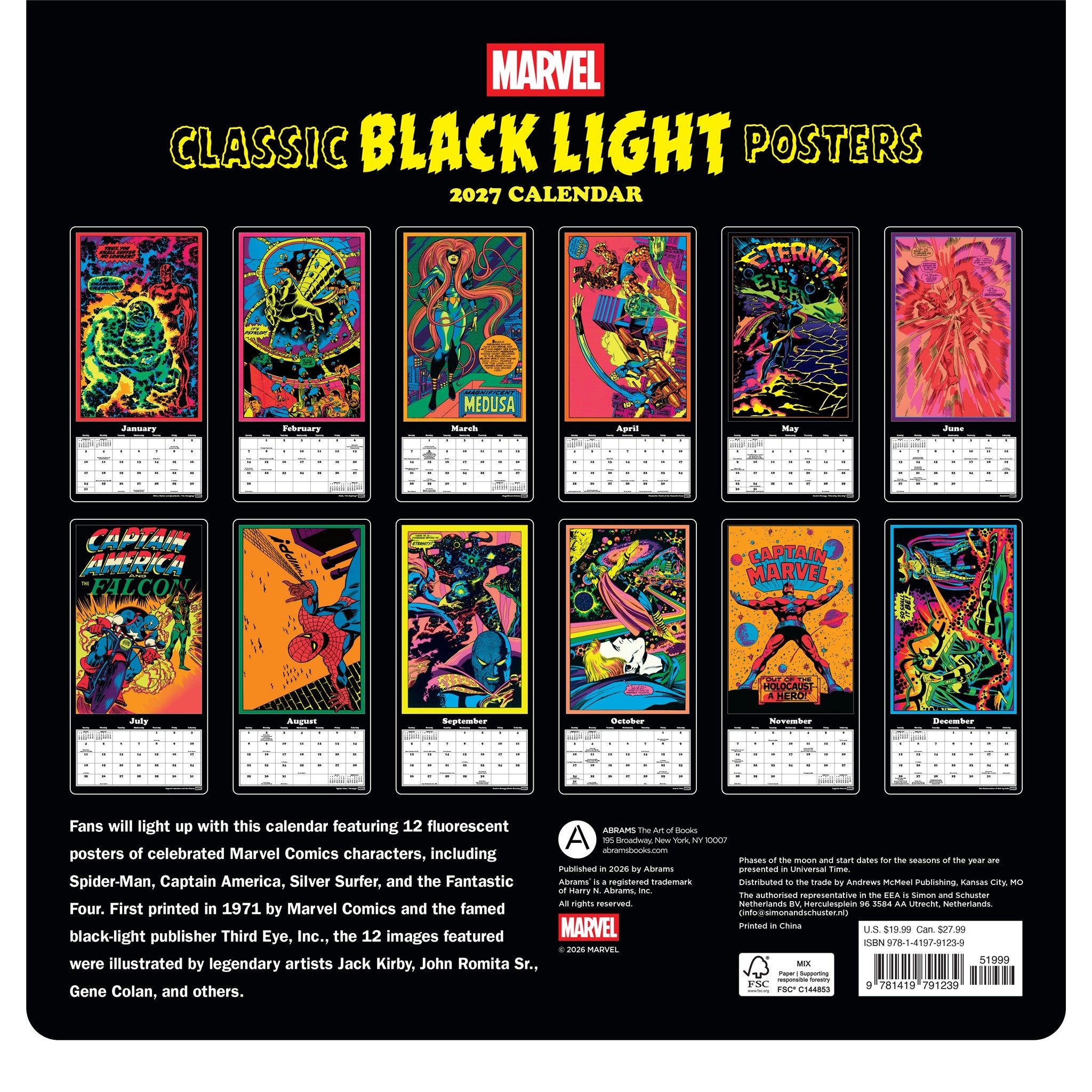 Marvel Classic Black Light Posters 2027 Wall Calendar