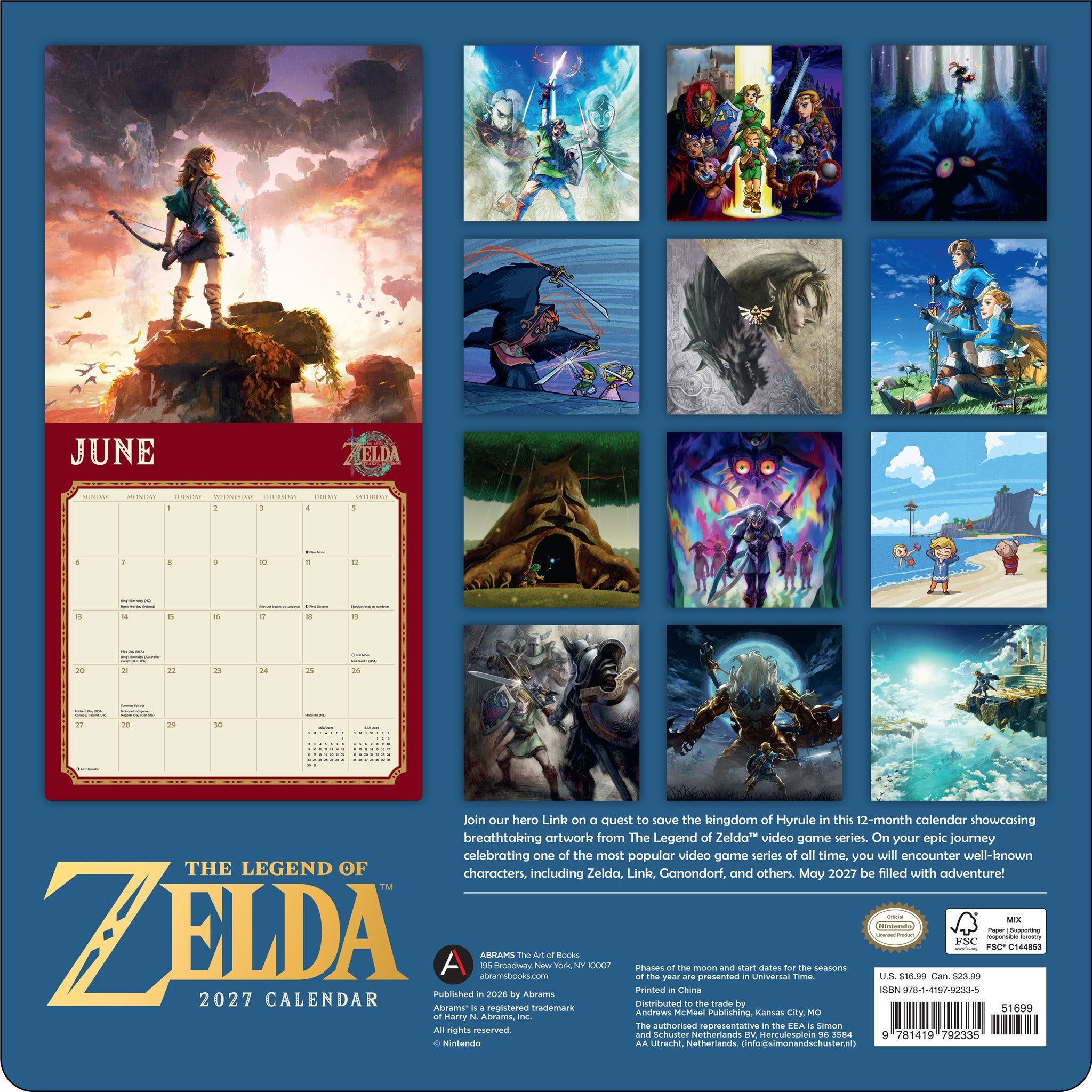Legend of Zelda 2027 Wall Calendar