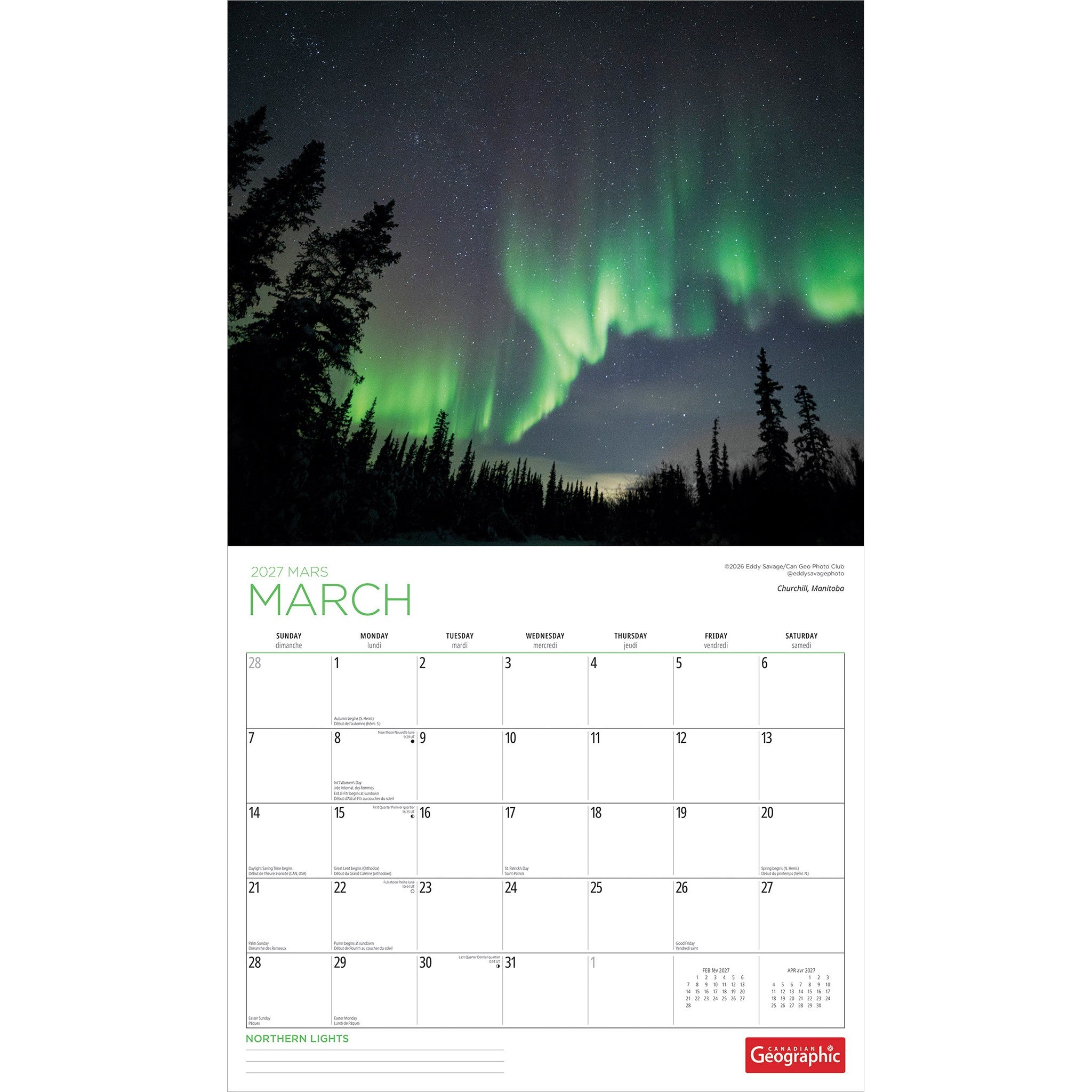 Canadian Geographic Northern Lights 2027 Wall Calendar
