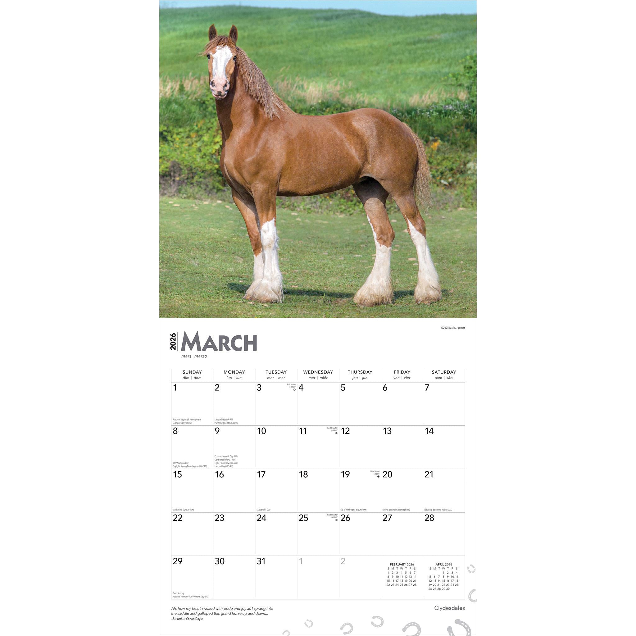 Calendrier mural Clydesdales 2026 - Disponible uniquement en ligne