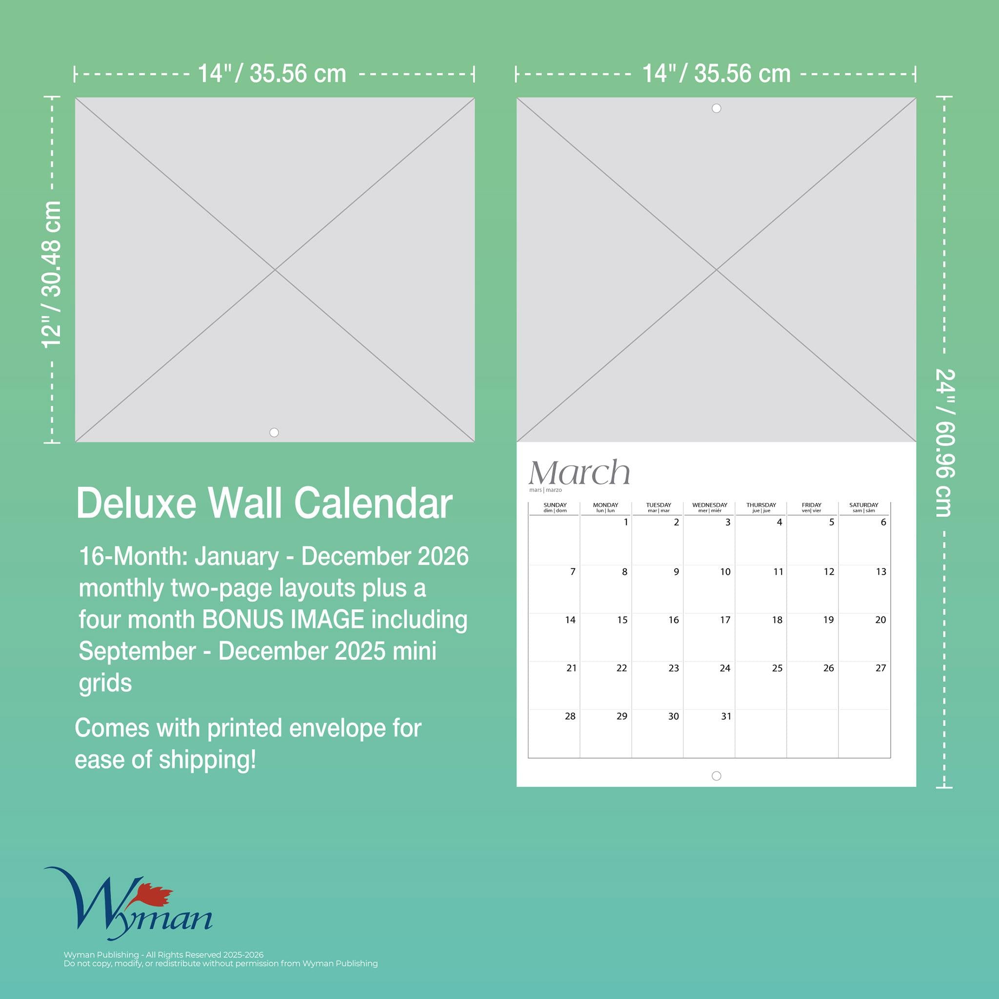 Calendrier mural 2026 de Canadian Geographic Paysages canadiens