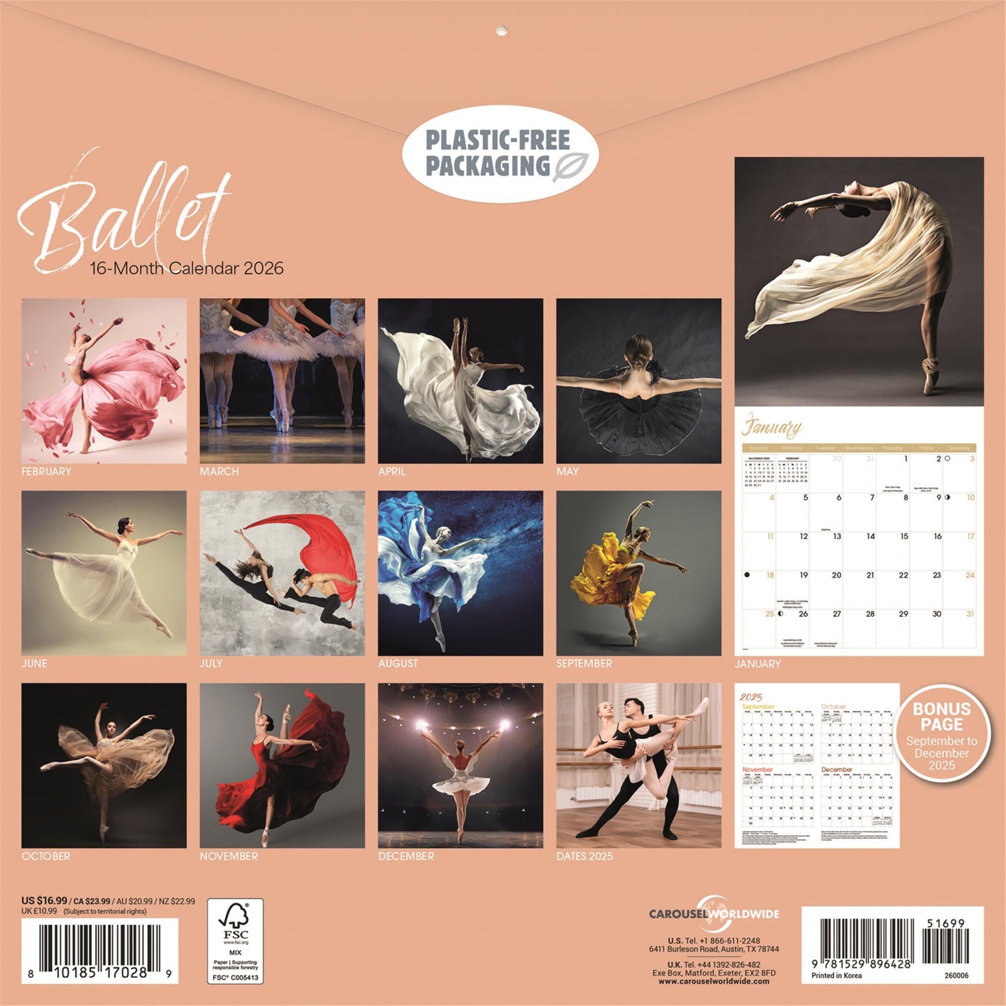 Calendrier mural Ballet 2026