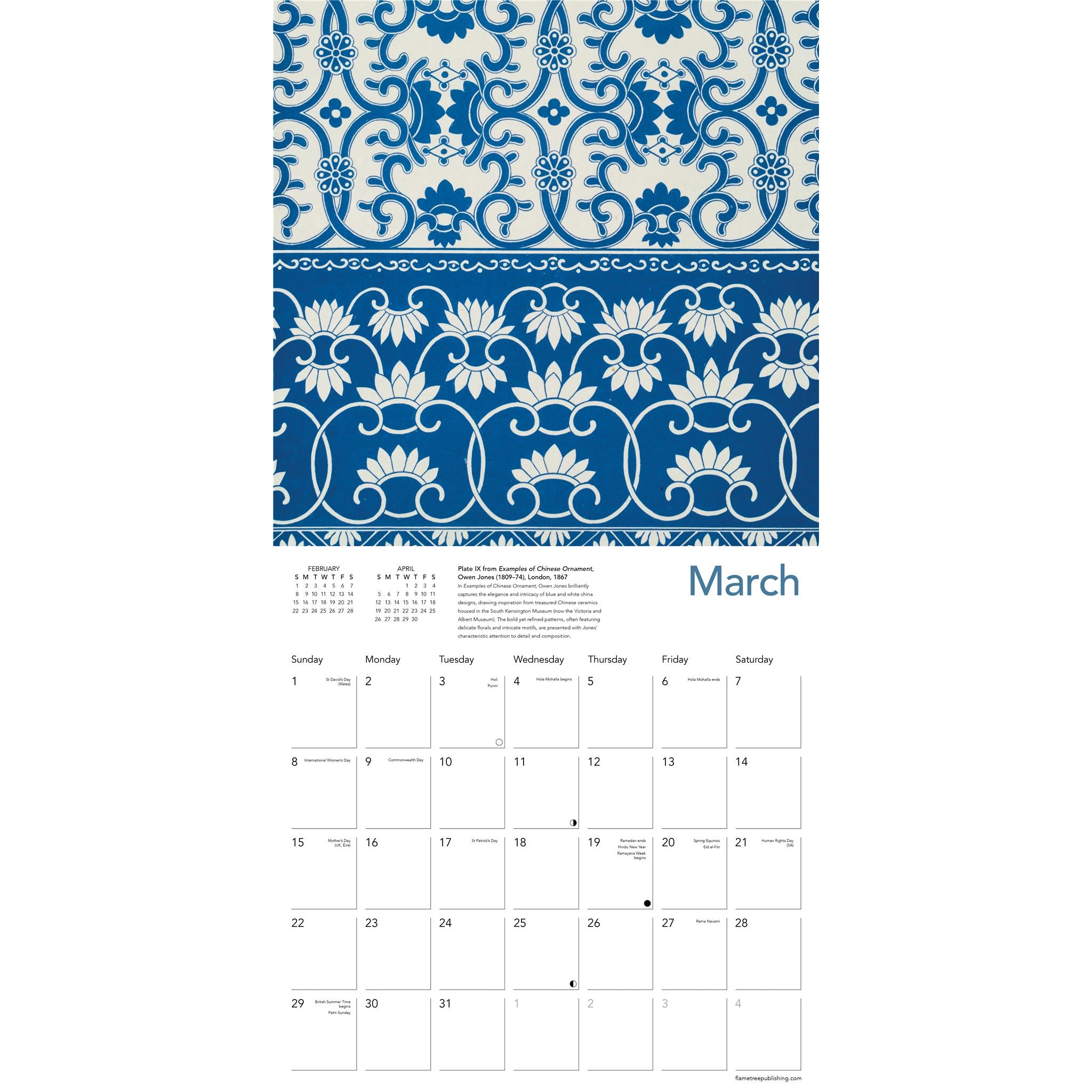 Calendrier mural True Blue 2026 du V&amp;A – Disponible uniquement en ligne