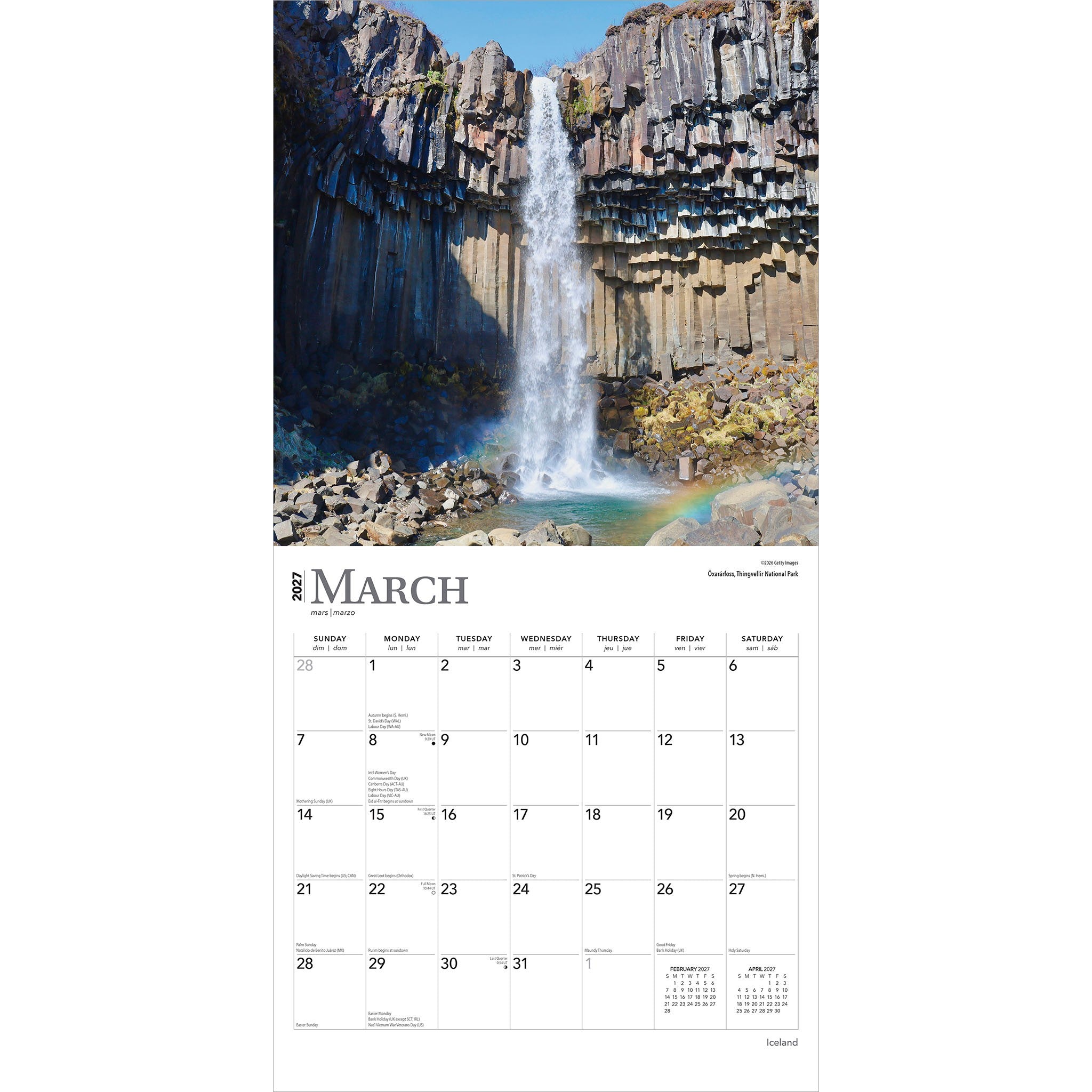 Iceland 2027 Wall Calendar