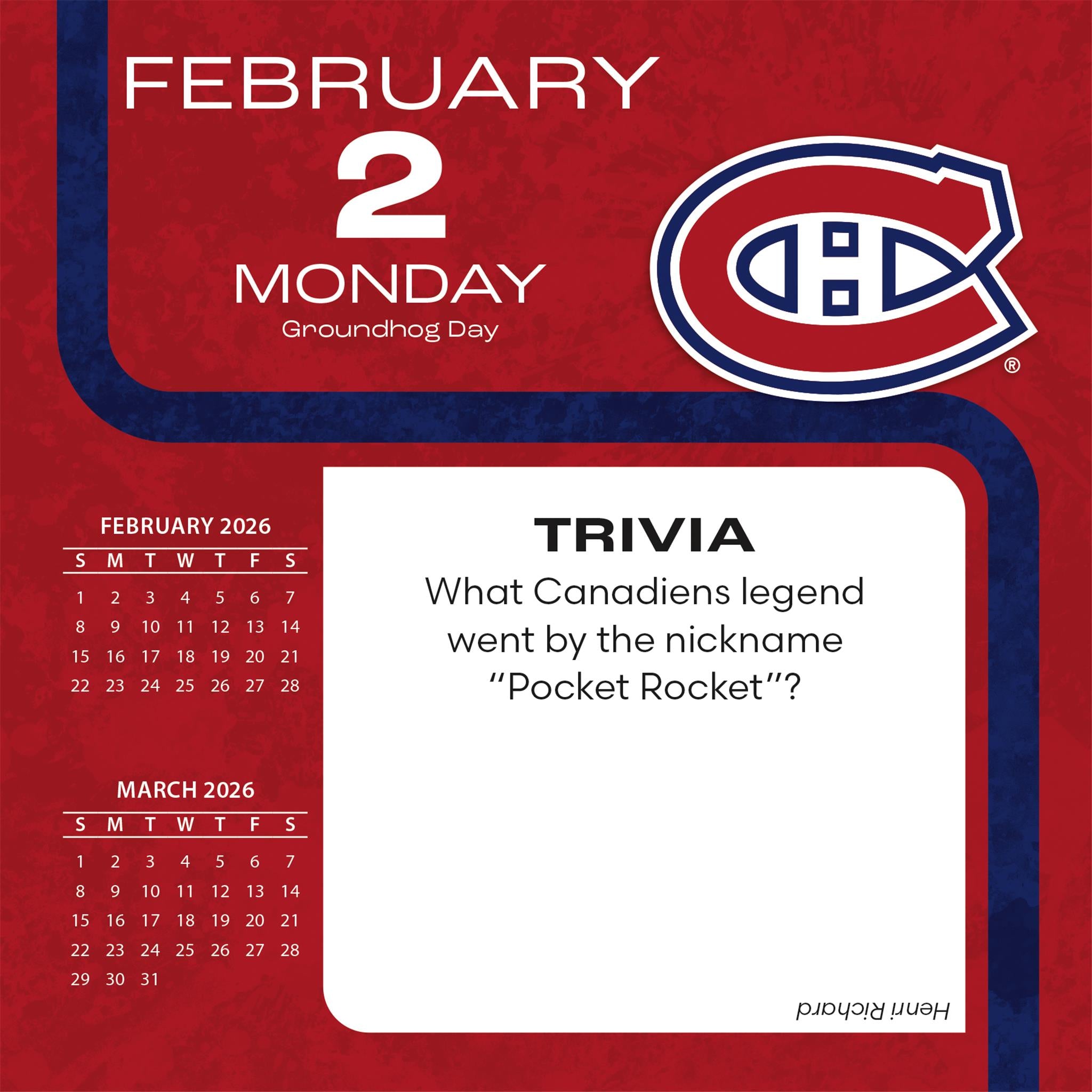 NHL Montreal Canadiens 2026 Box Calendar