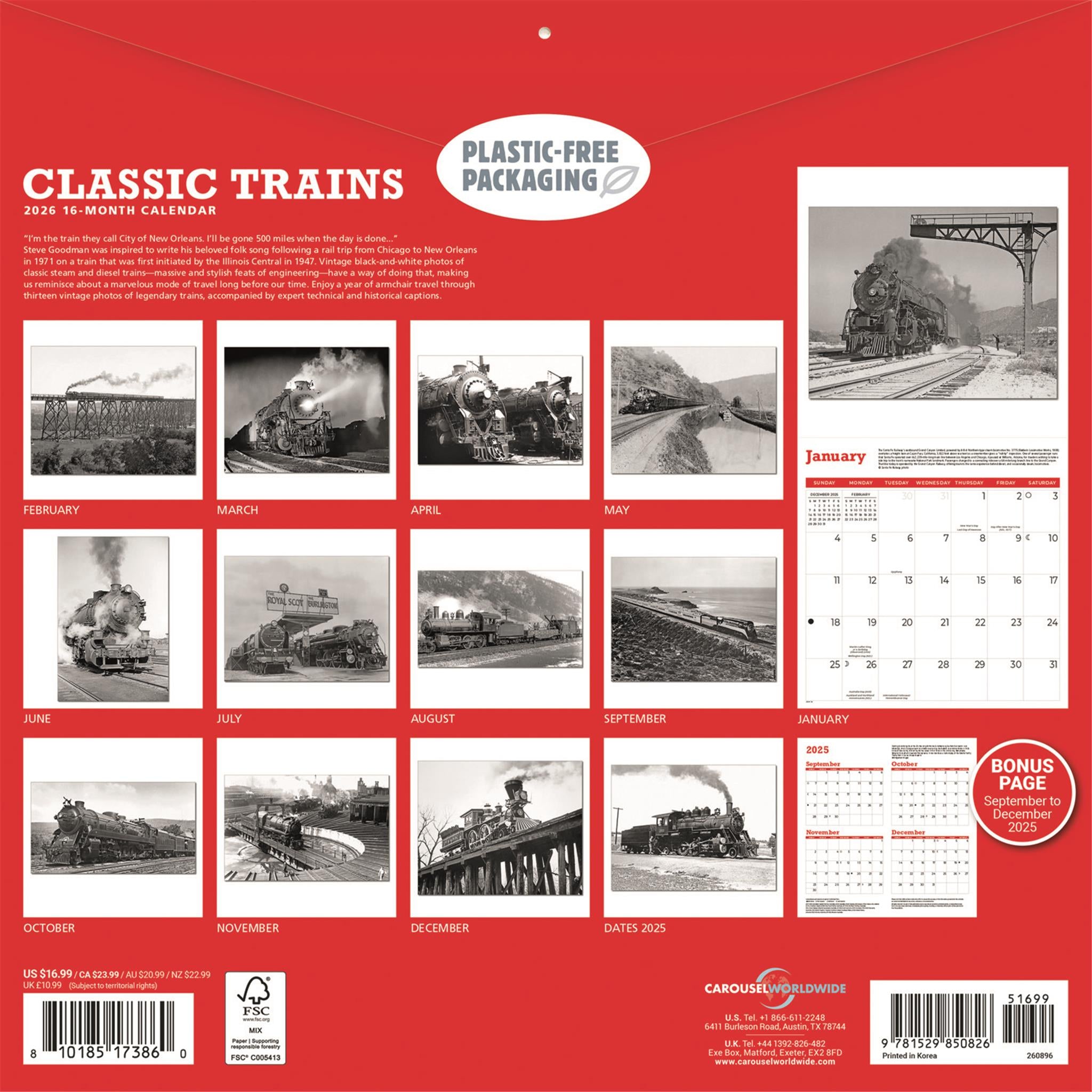 Calendrier mural Trains Classiques 2026