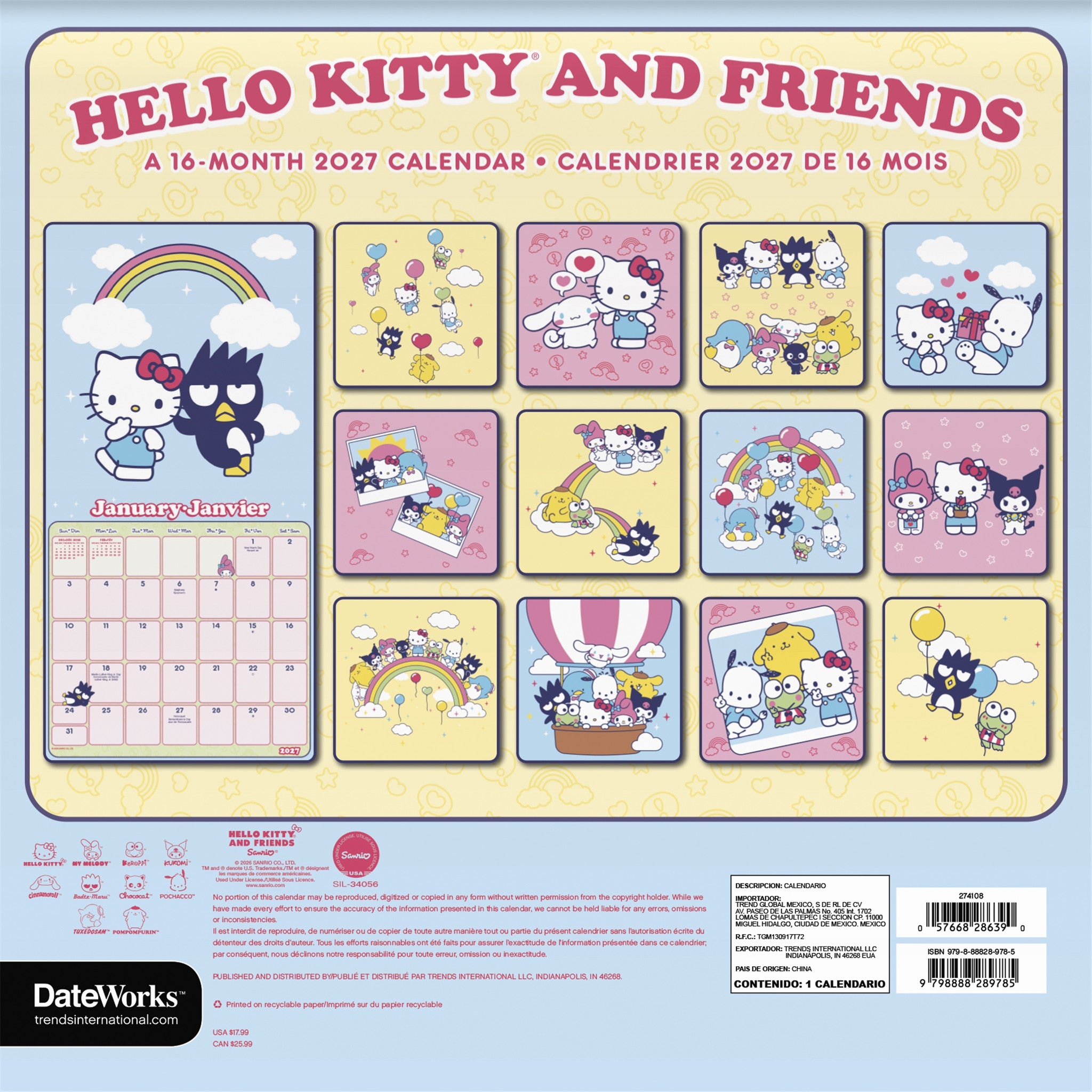 Hello Kitty and Friends 2027 Wall Calendar