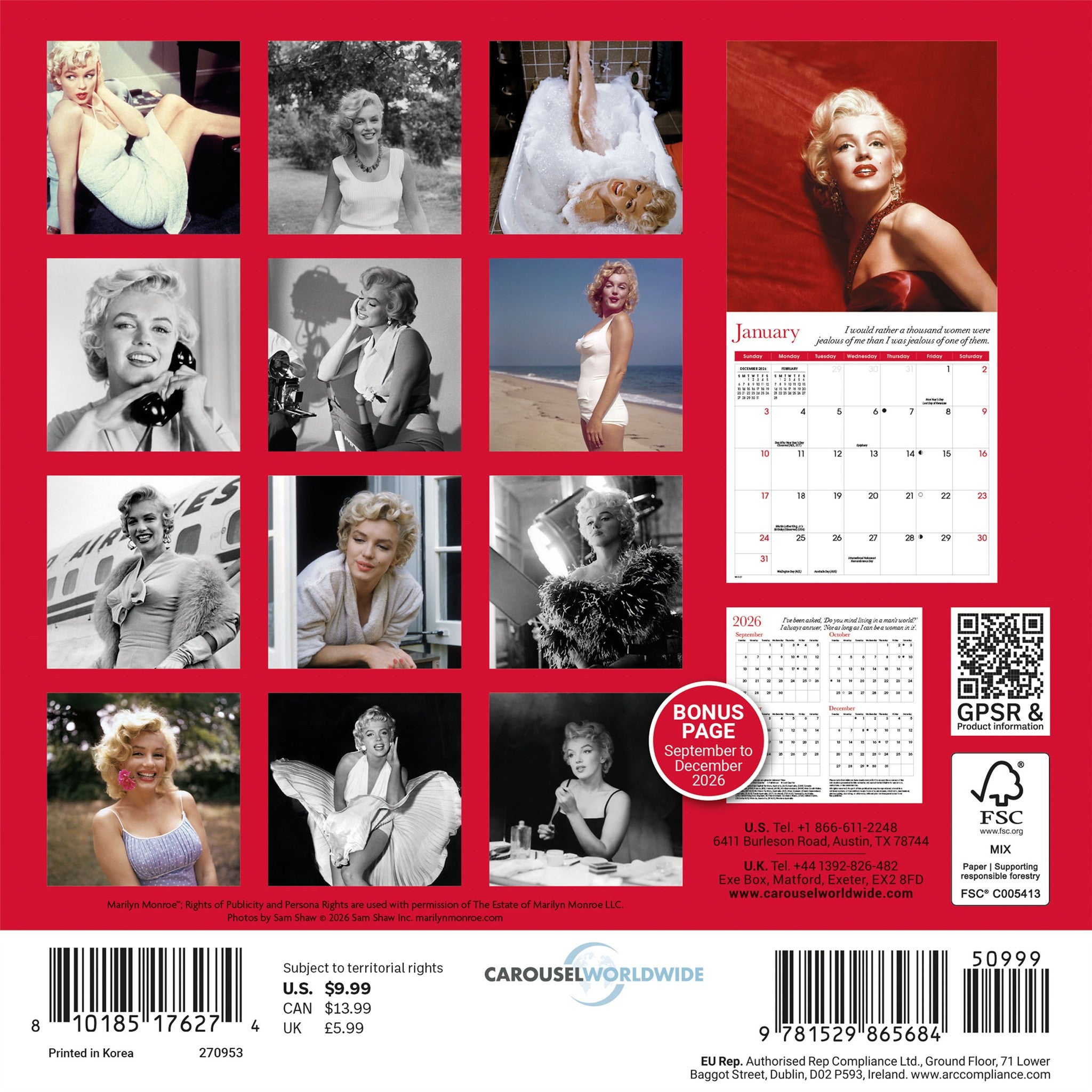 Marilyn Monroe 2027 Mini Calendar