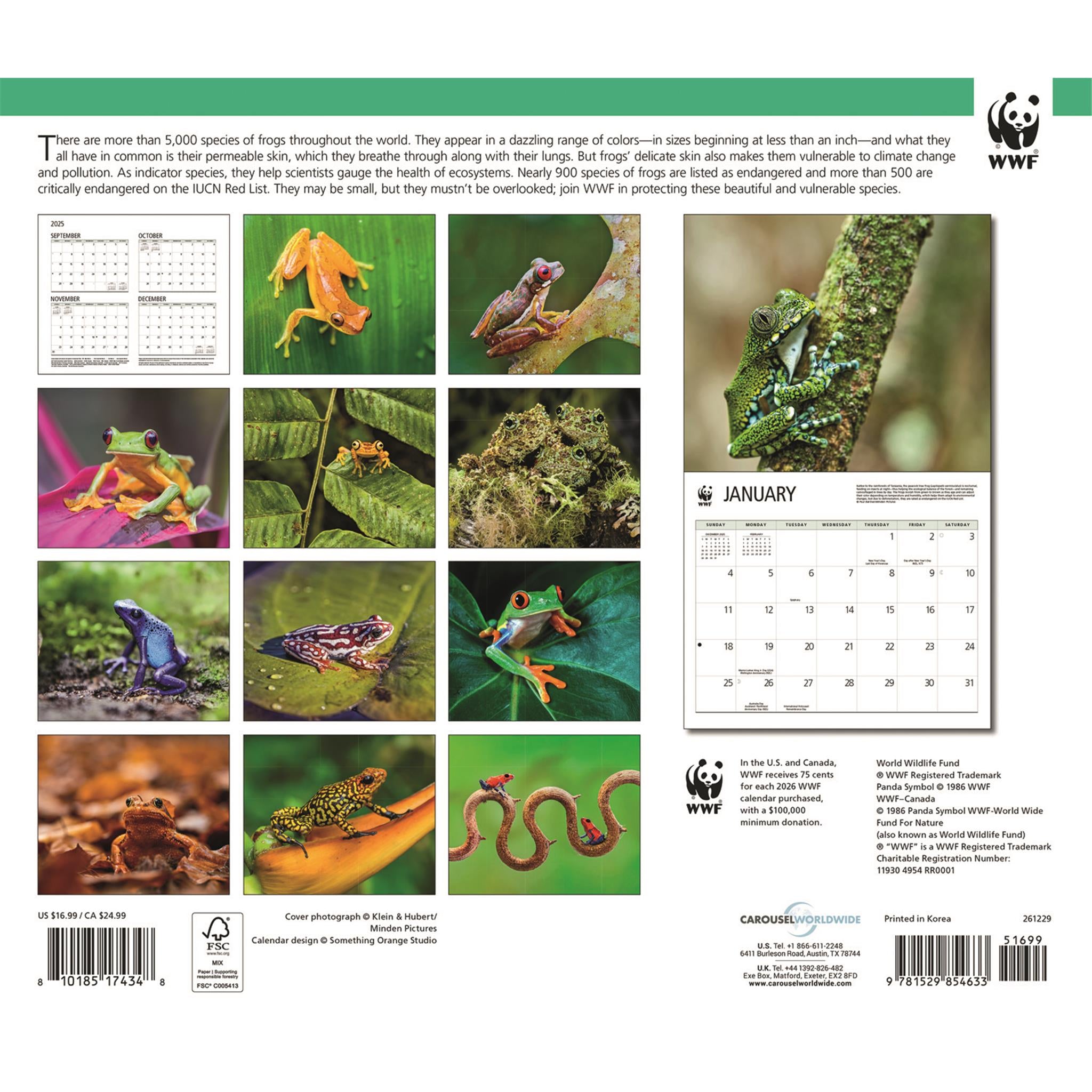 Calendrier mural Grenouilles 2026 du Fonds mondial pour la nature