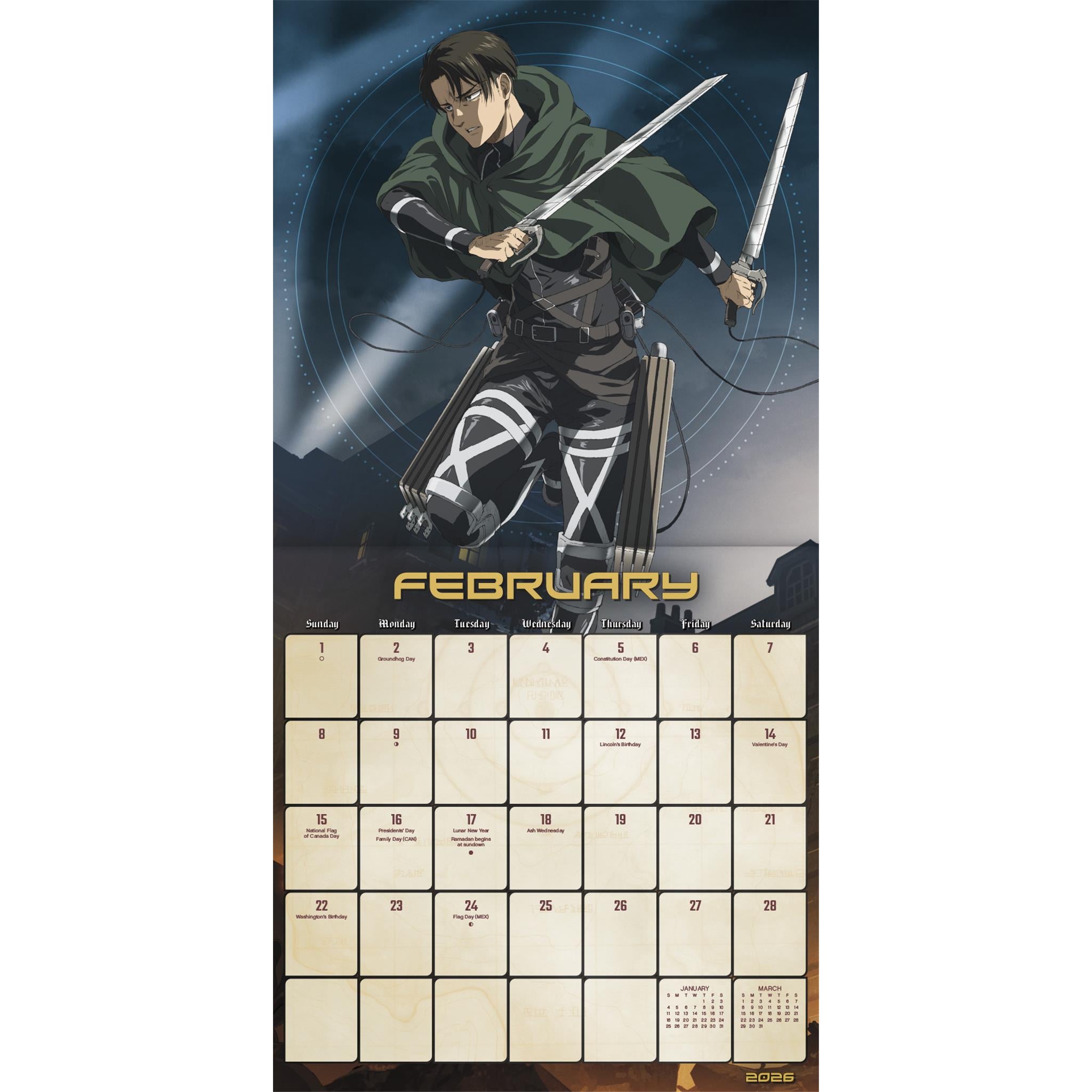 Calendrier mural L'Attaque des Titans 2026