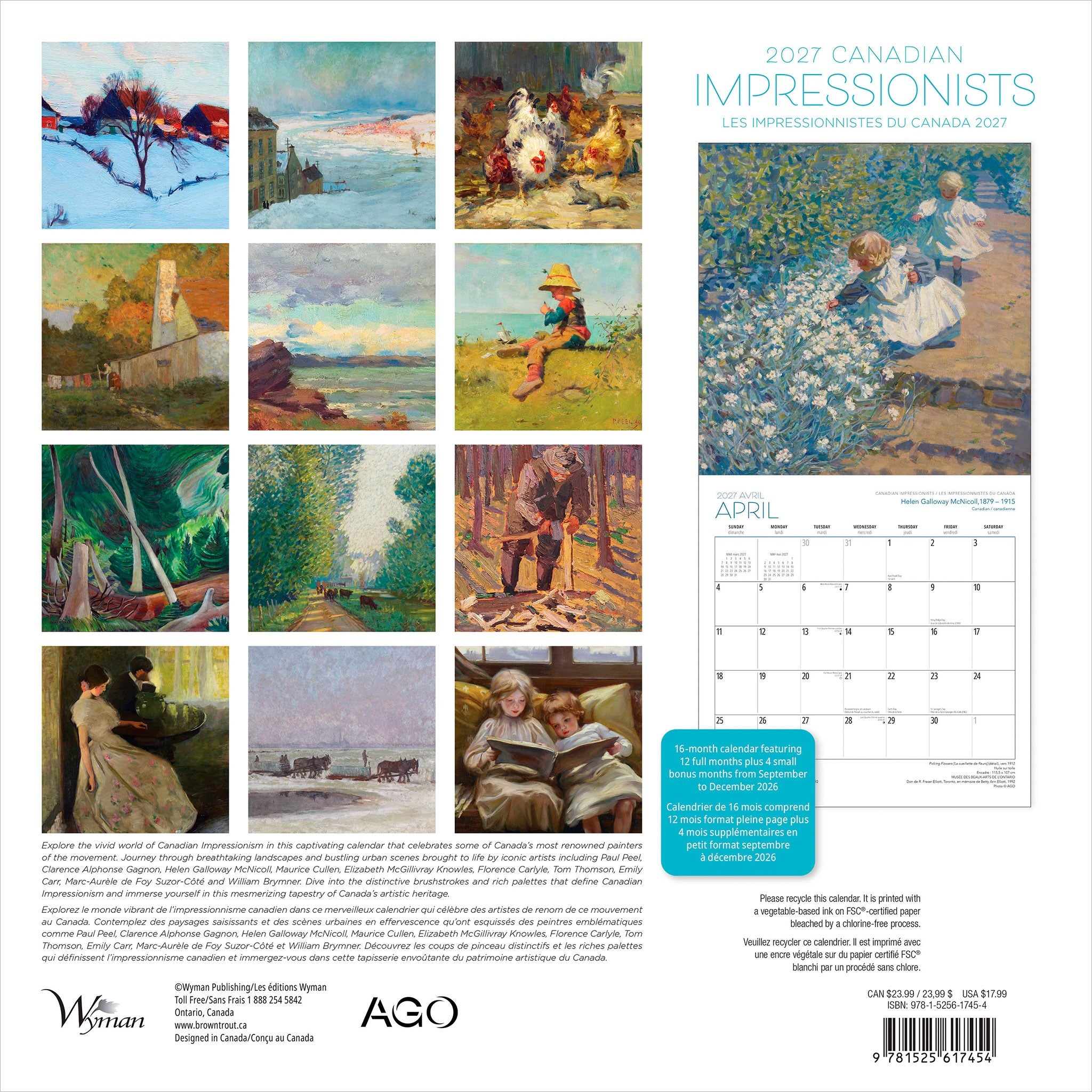 Canadian Impressionists / Les impressionnistes du Canada Art Gallery of Ontario 2027 Wall Calendar