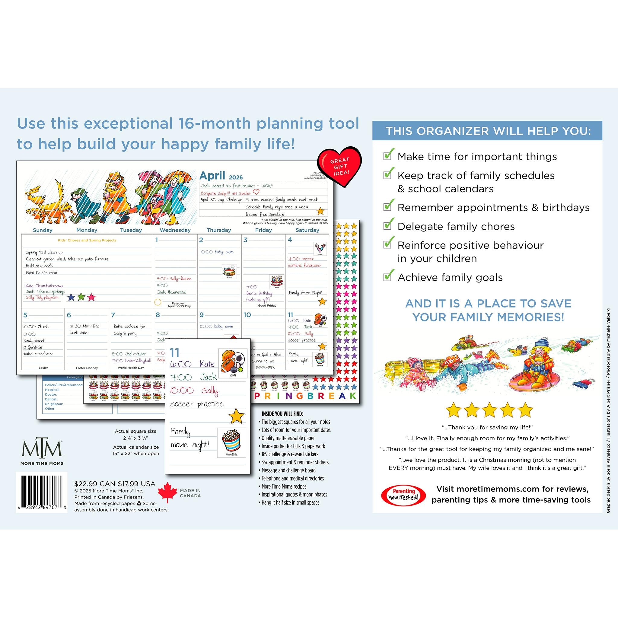 Calendrier mural organisateur familial 2025-2026
