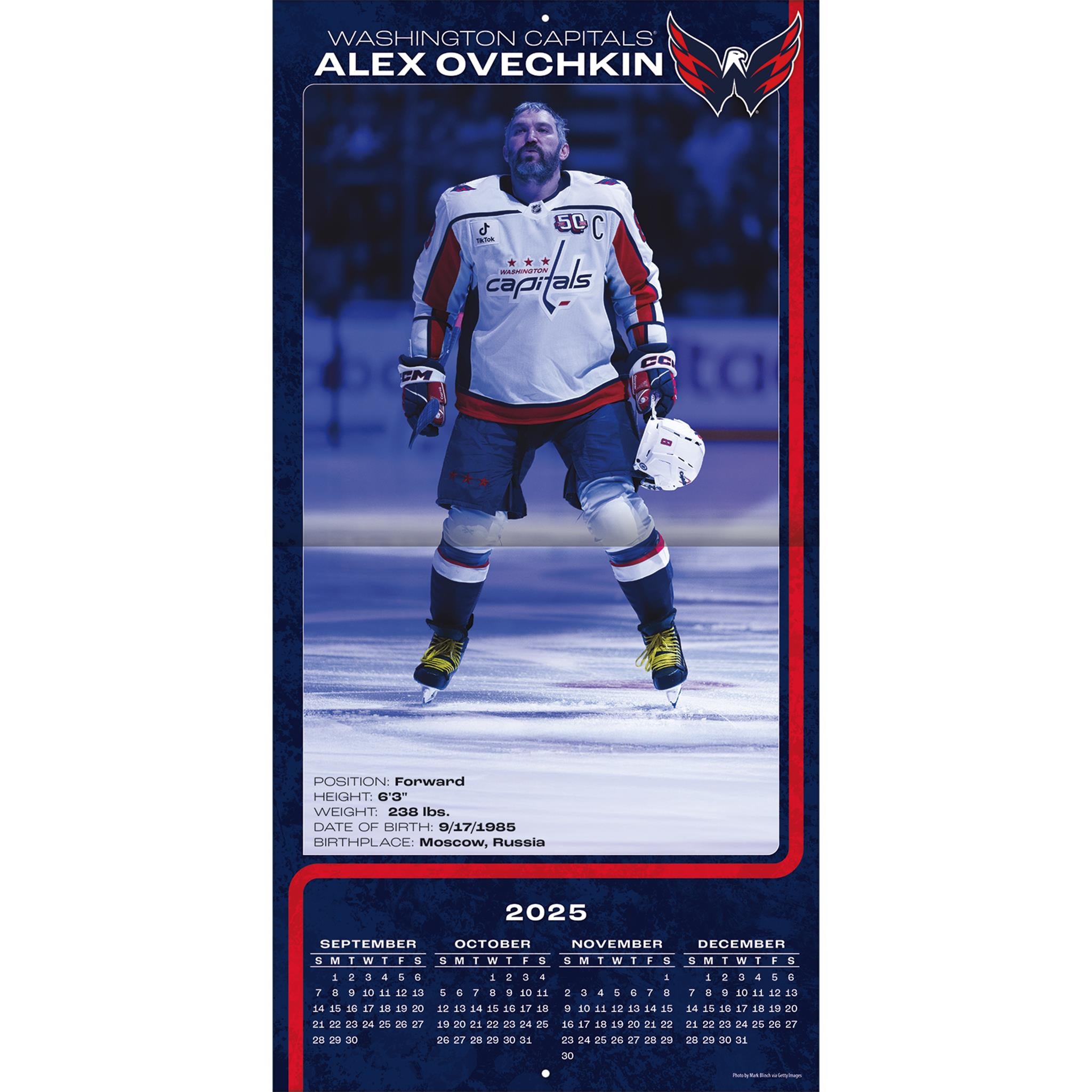 NHL Alex Ovechkin Washington Capitals 2026 Wall Calendar