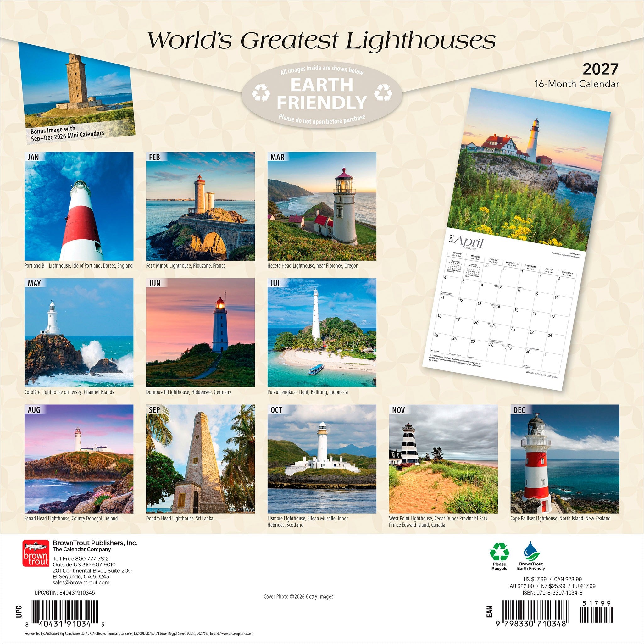 World's Greatest Lighthouses 2027 Wall Calendar