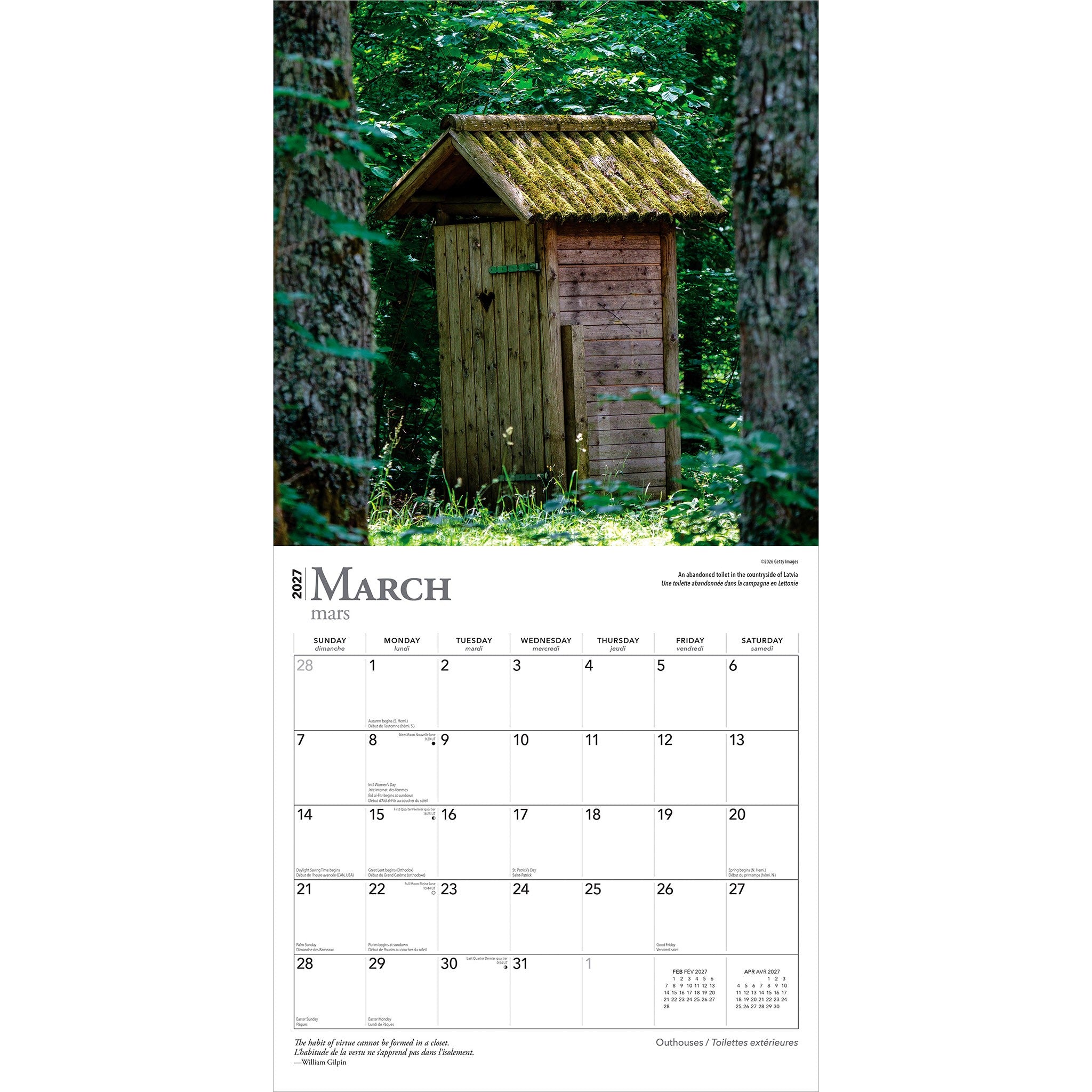 Outhouses / Toilettes extérieures 2027 Wall Calendar