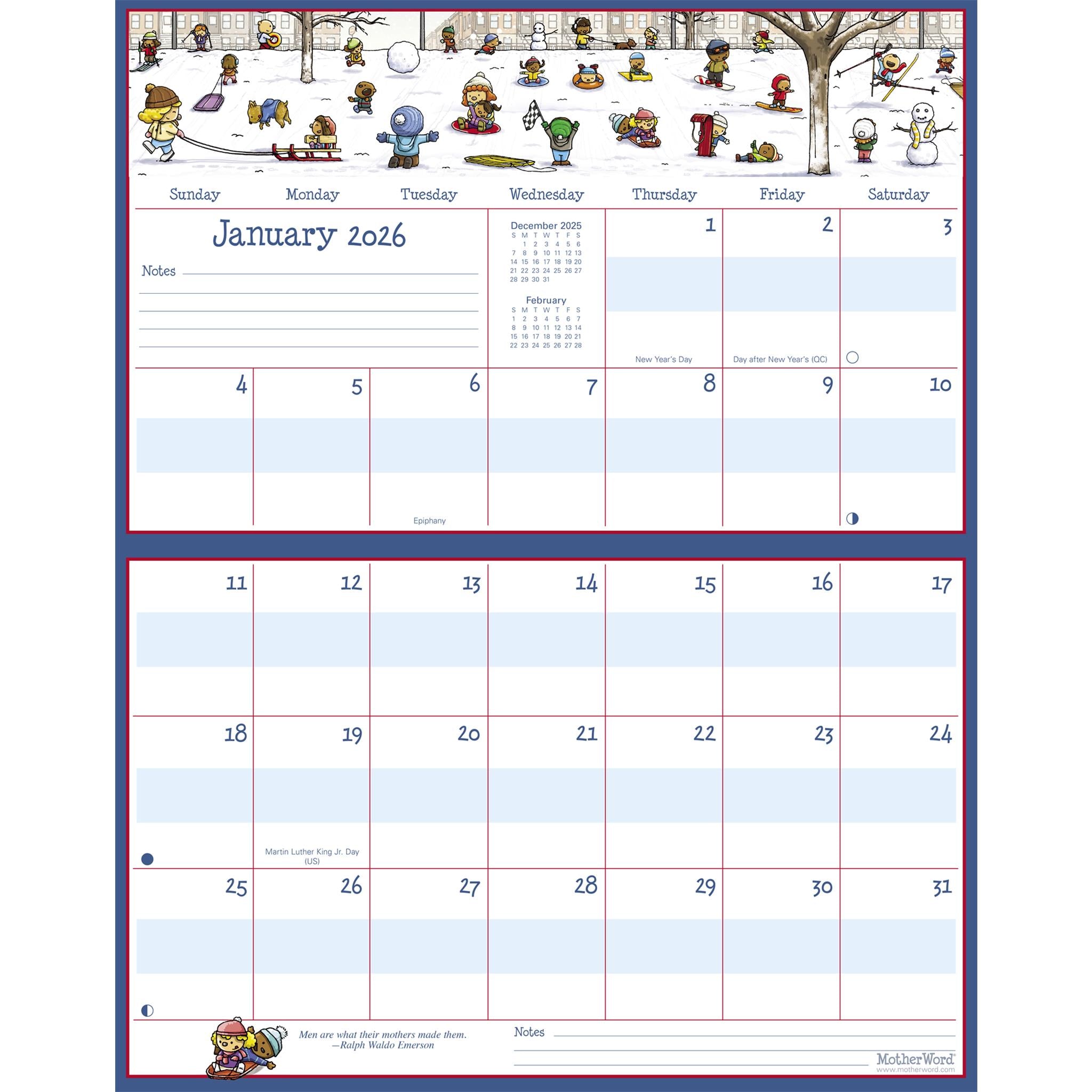 Calendrier mural magnétique Motherword pour réfrigérateur, en anglais, 2025-2026