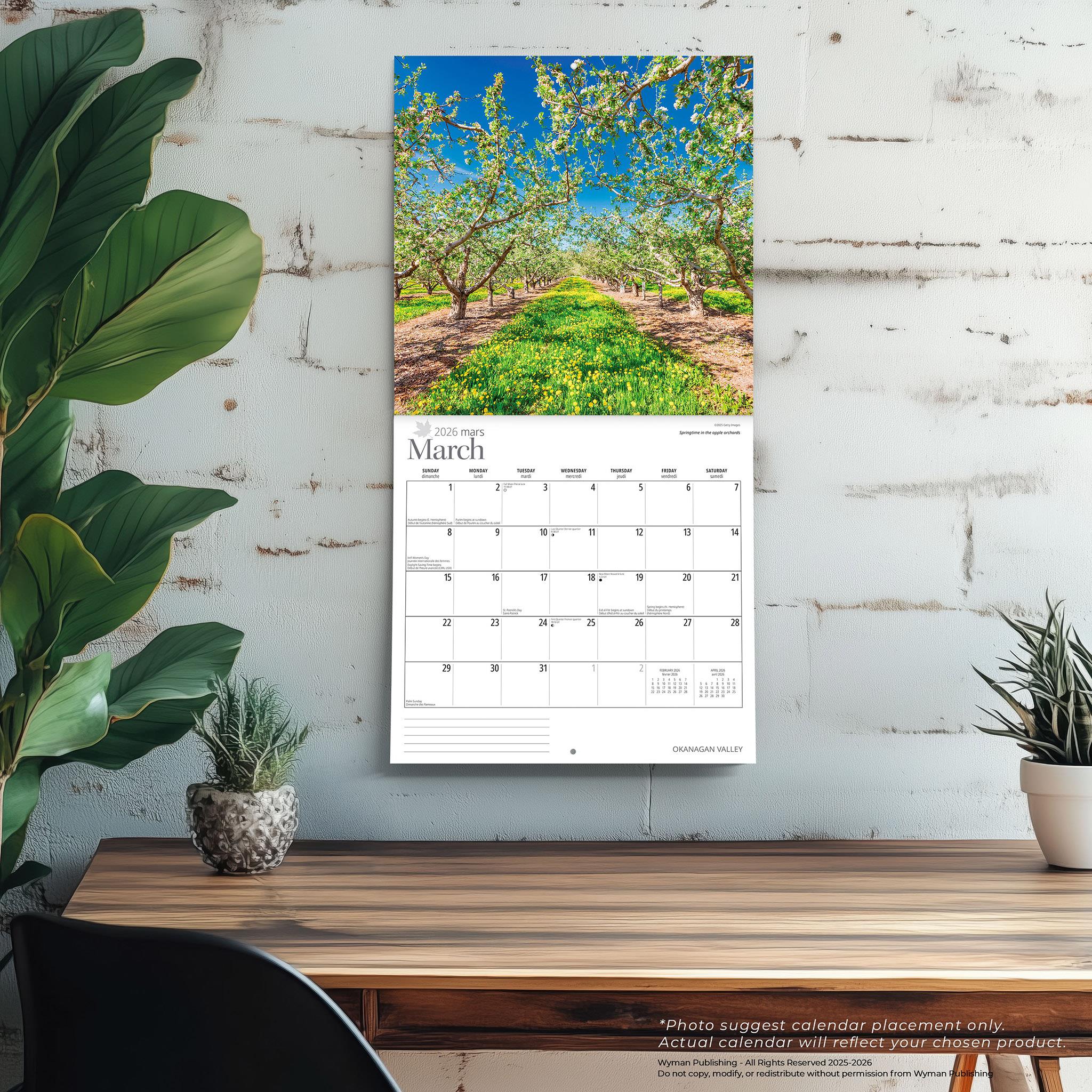 Calendrier mural de la vallée de l'Okanagan 2026