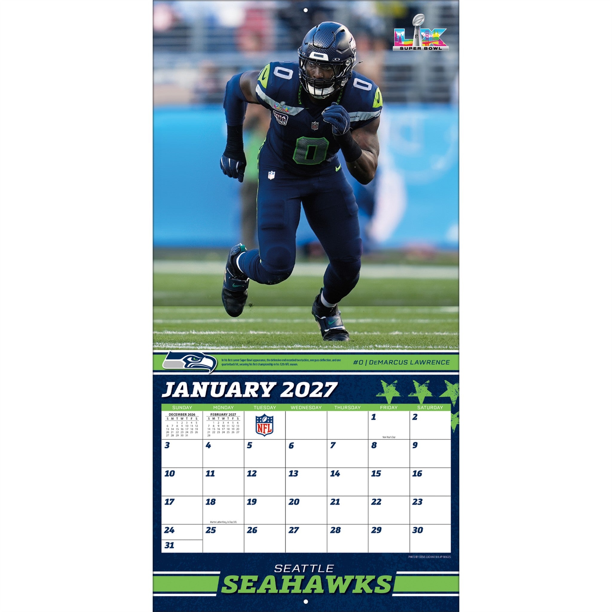 NFL Seattle Seahawks 2027 Wall Calendar