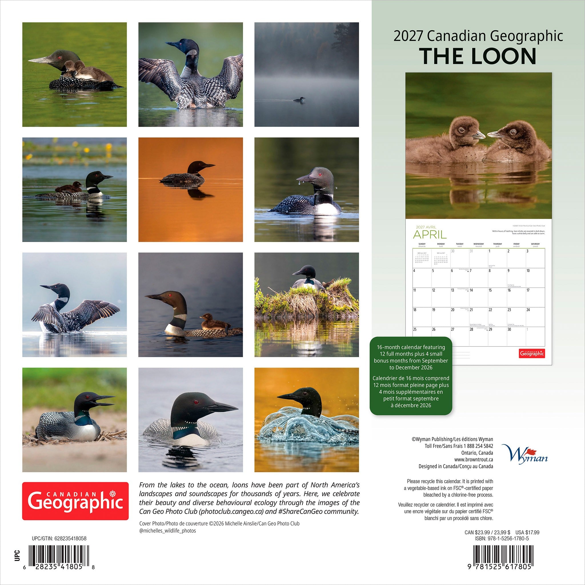 Canadian Geographic Loon 2027 Wall Calendar