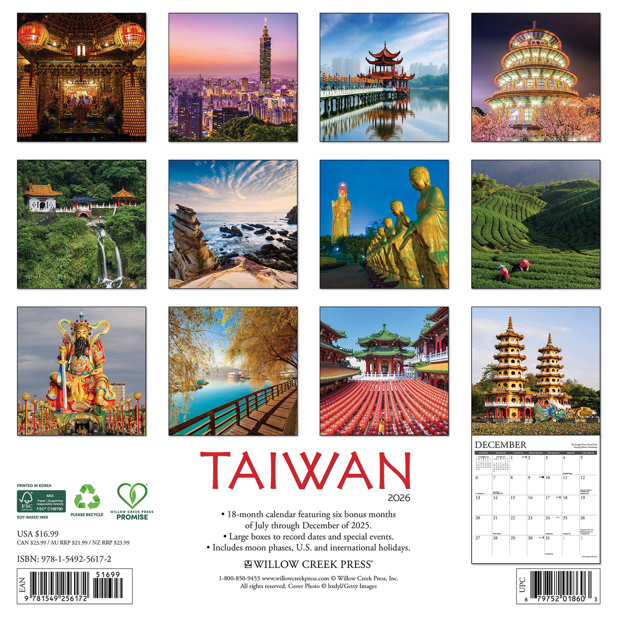 Calendrier mural Taïwan 2026 - Disponible uniquement en ligne