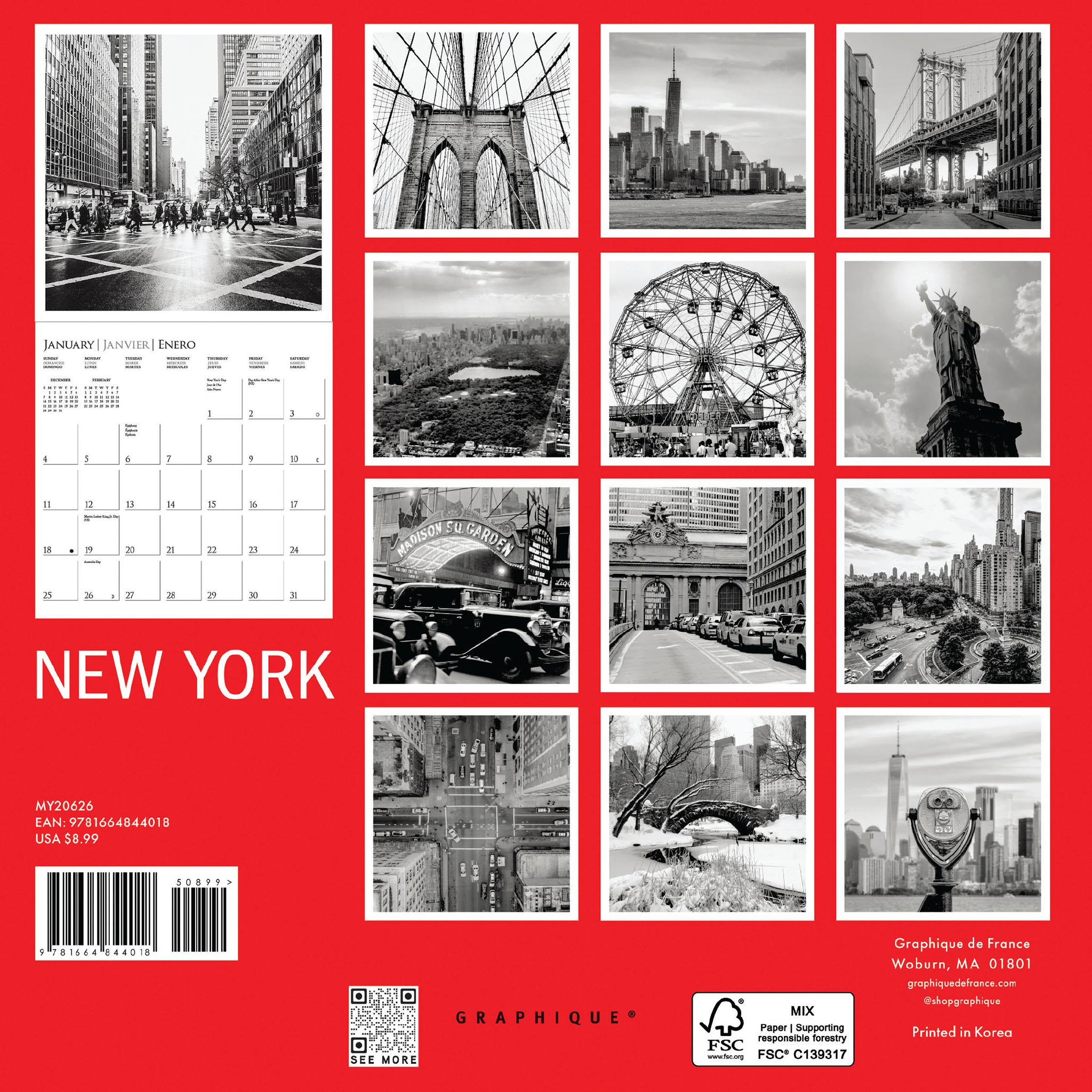 Mini-calendrier de New York 2026
