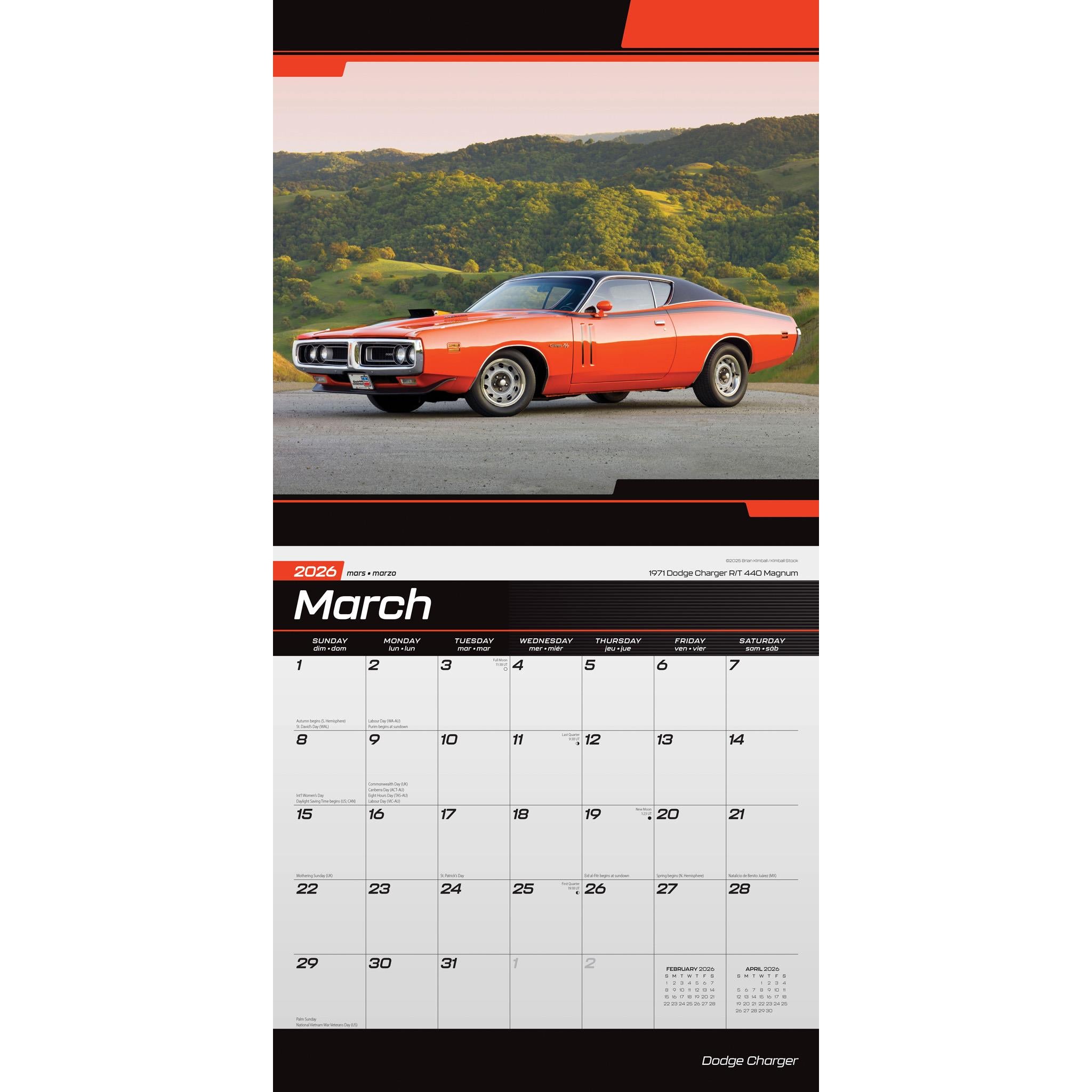 Calendrier mural Dodge Charger 2026