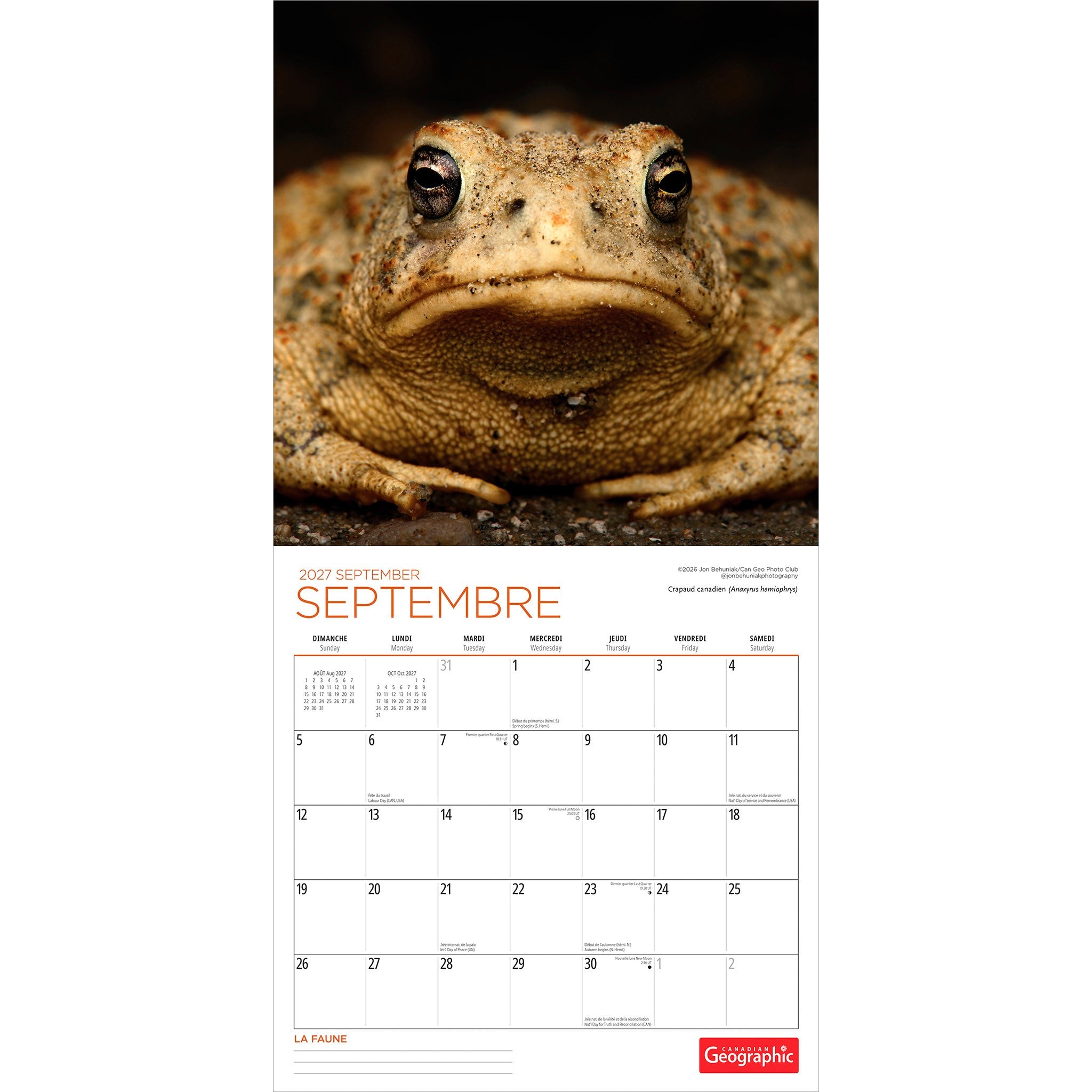 Canadian Geographic La faune 2027 Wall Calendar (French)