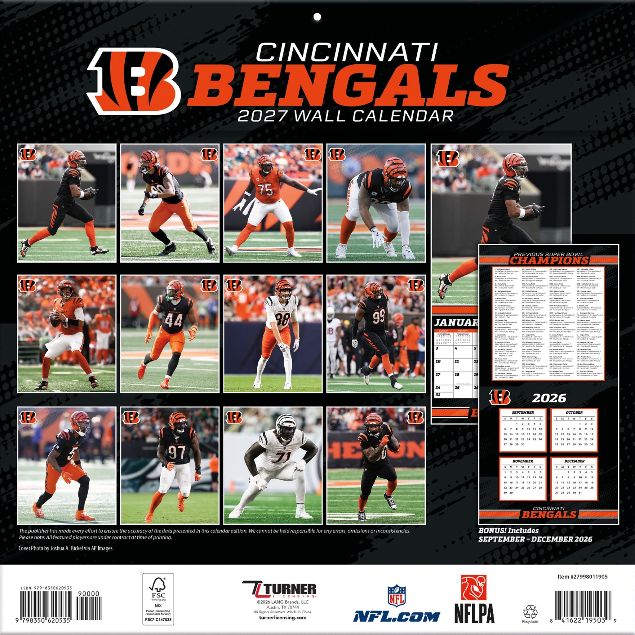 NFL Cincinnati Bengals 2027 Wall Calendar - Online Only