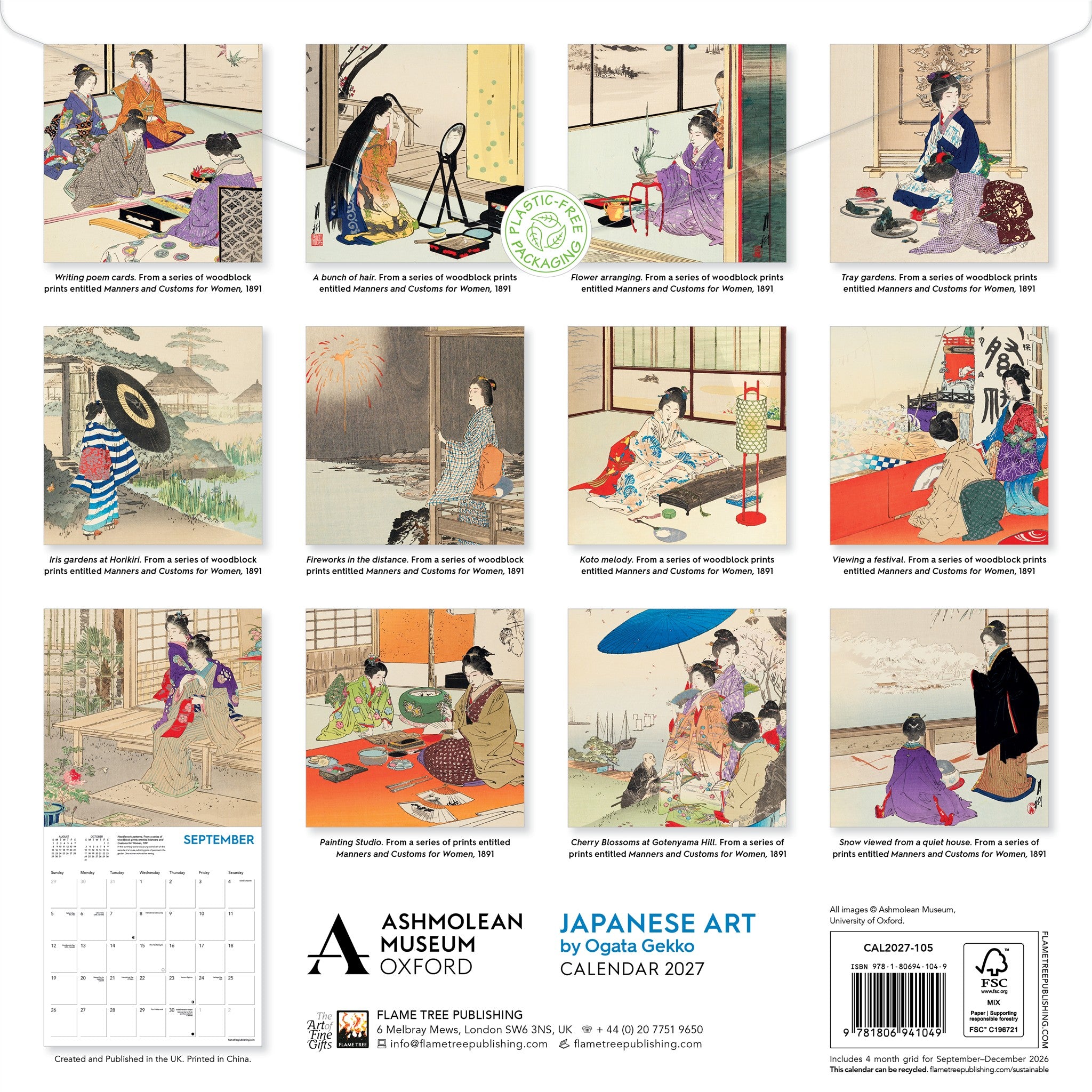 Japanese Art by Ogata Gekko Ashmolean Museum 2027 Wall Calendar