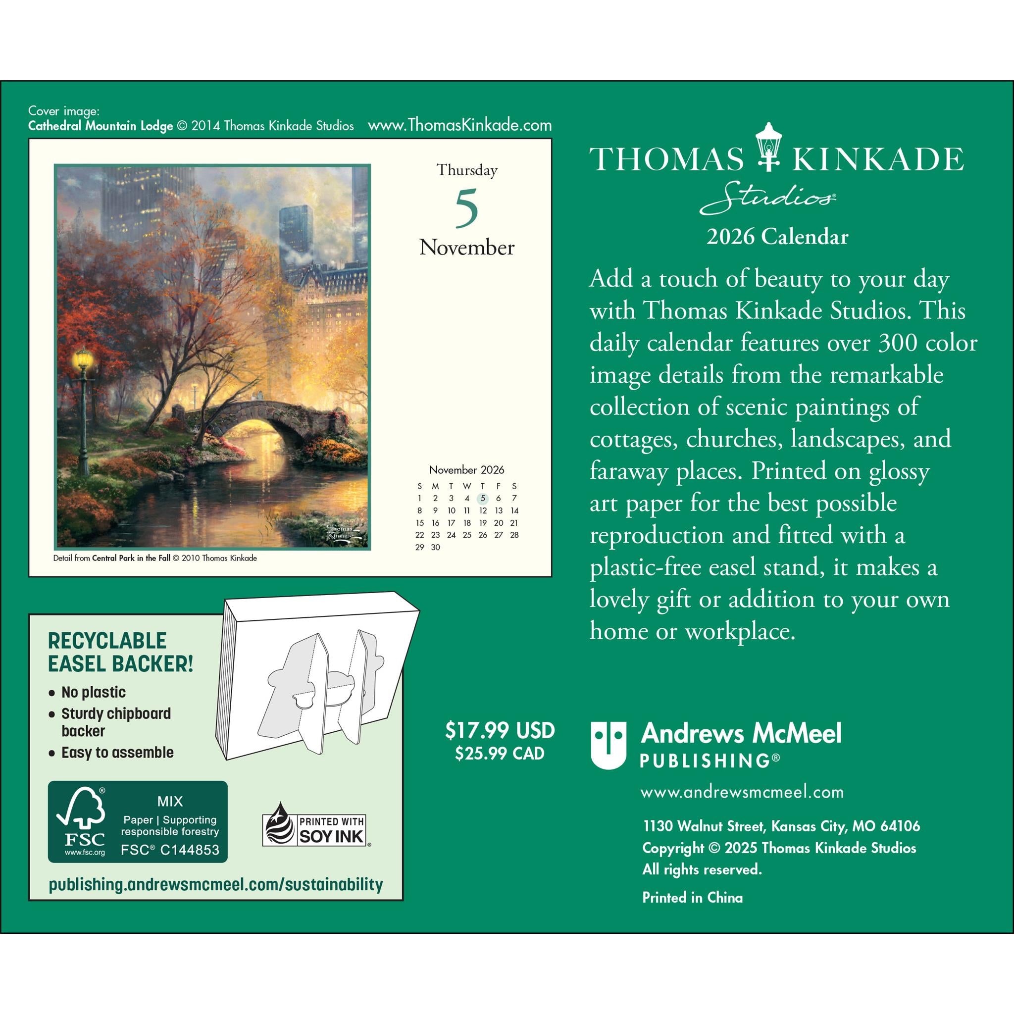 Calendrier en boîte 2026 des studios Thomas Kinkade