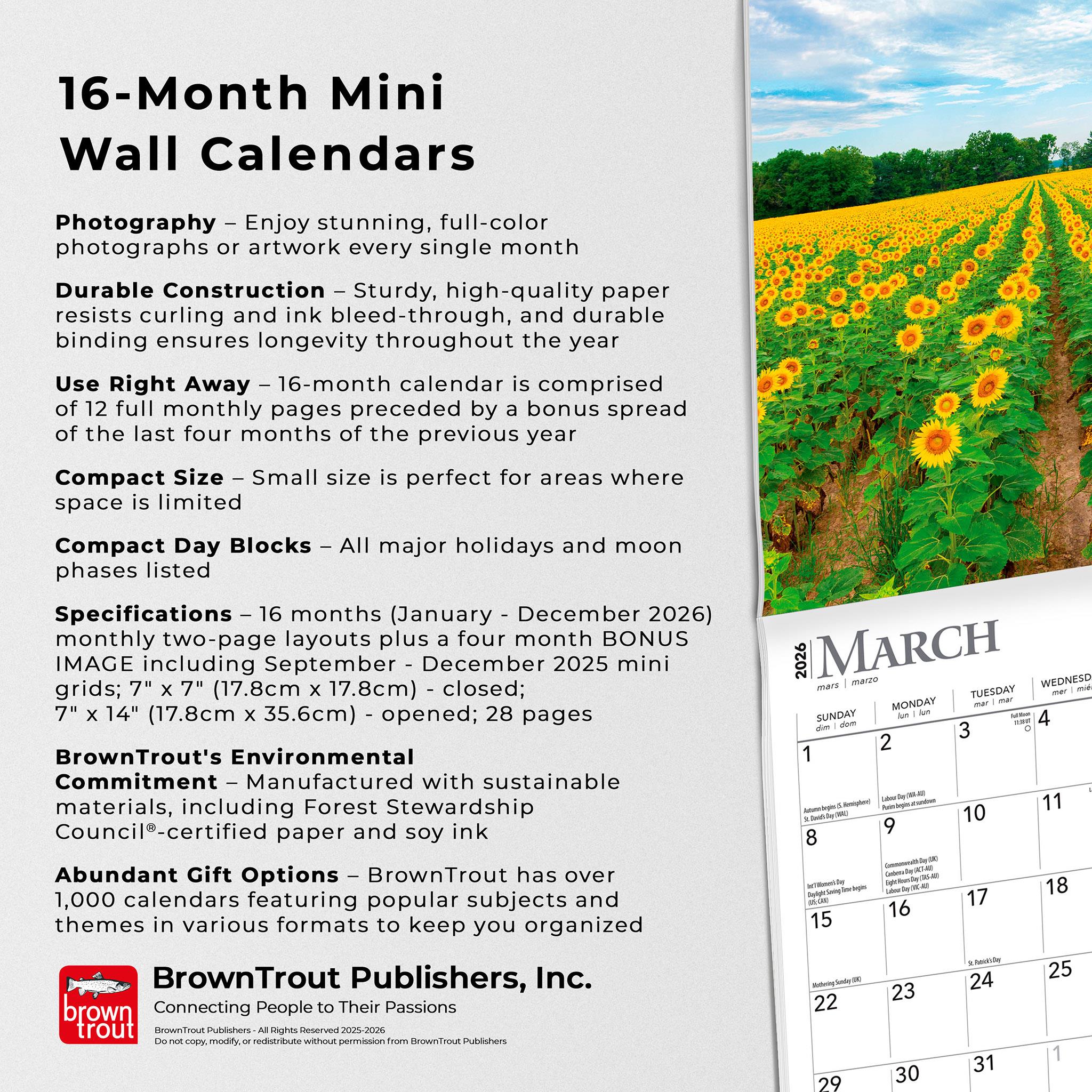 Sunflowers 2026 Mini Calendar