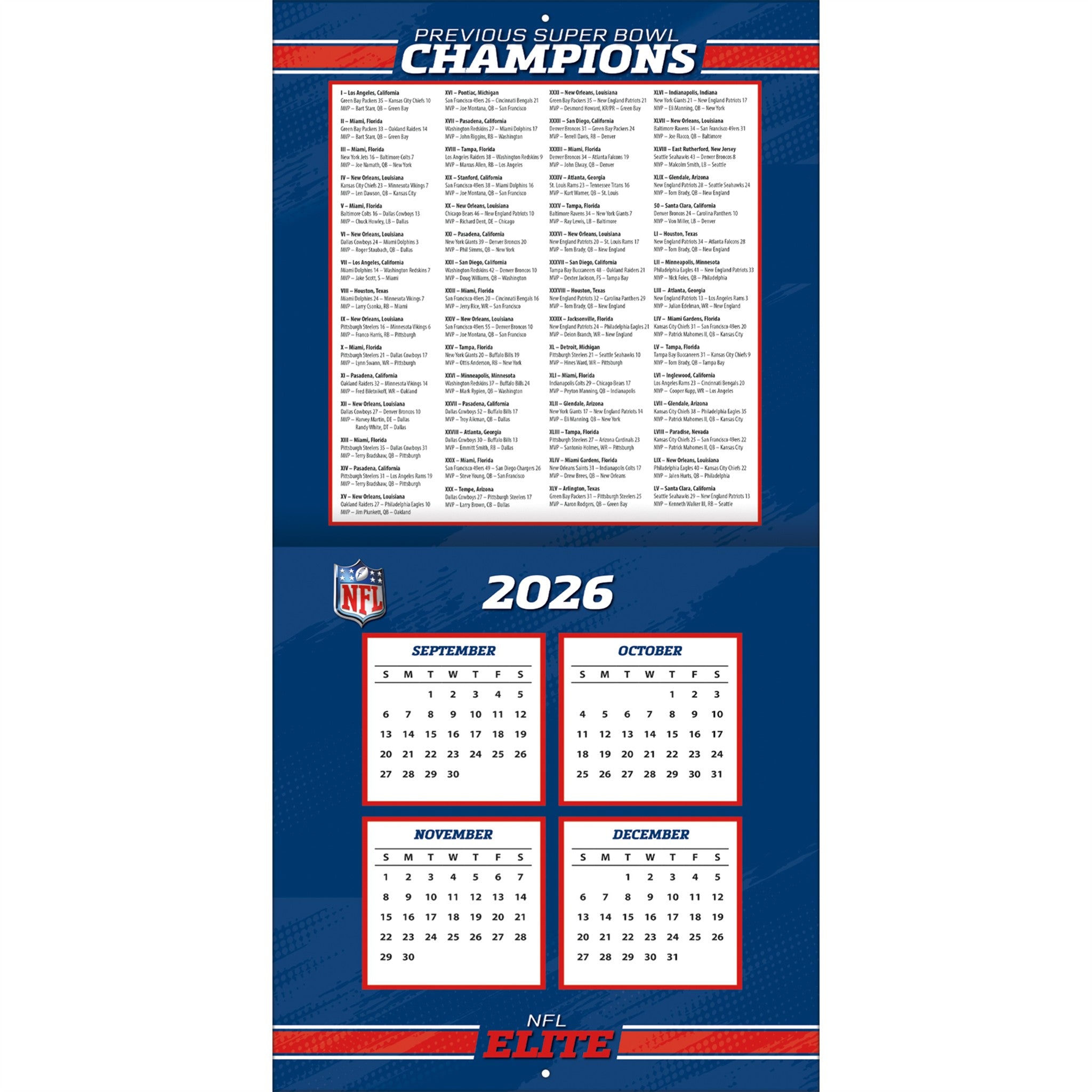 NFL Elite 2027 Wall Calendar