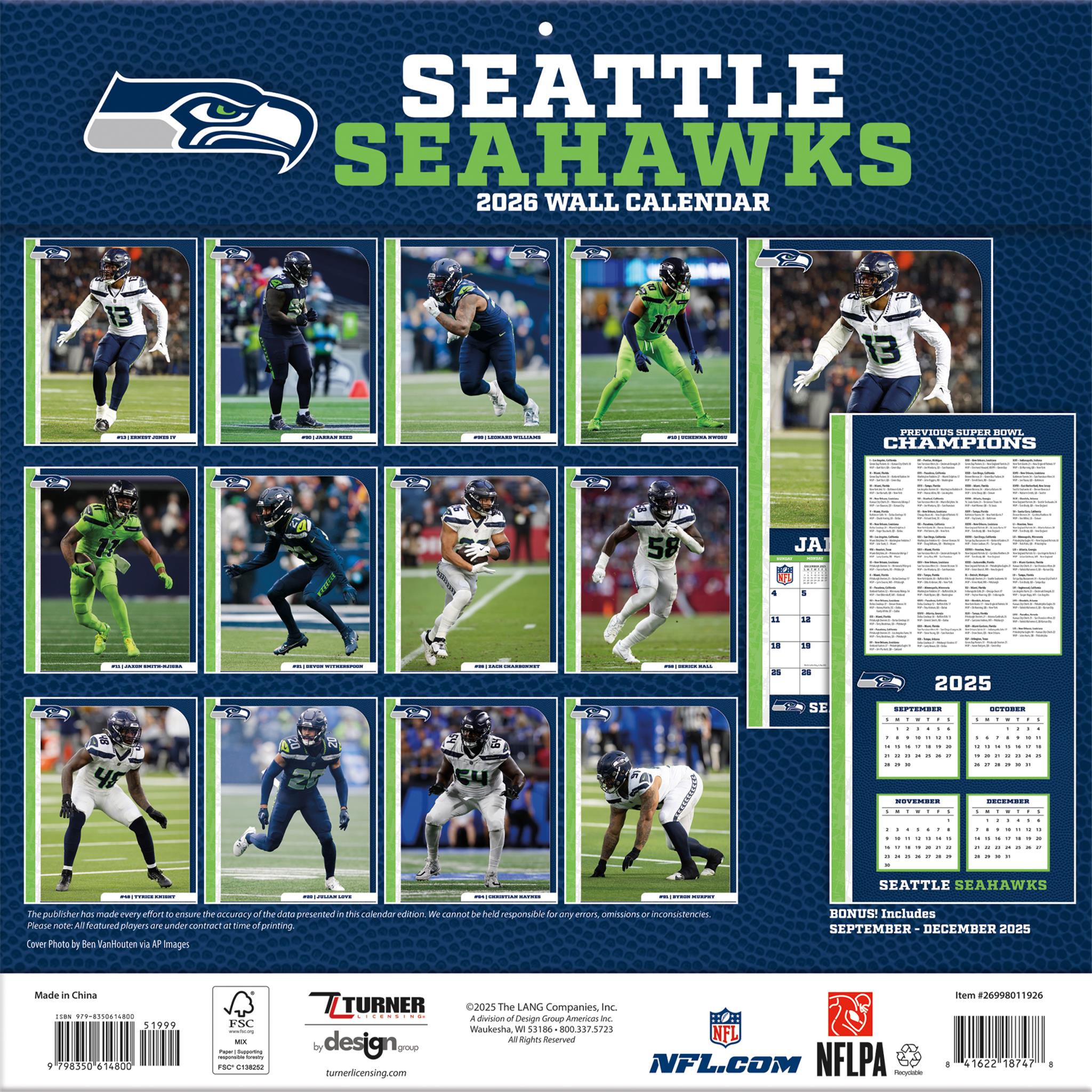 Calendrier mural NFL Seattle Seahawks 2026