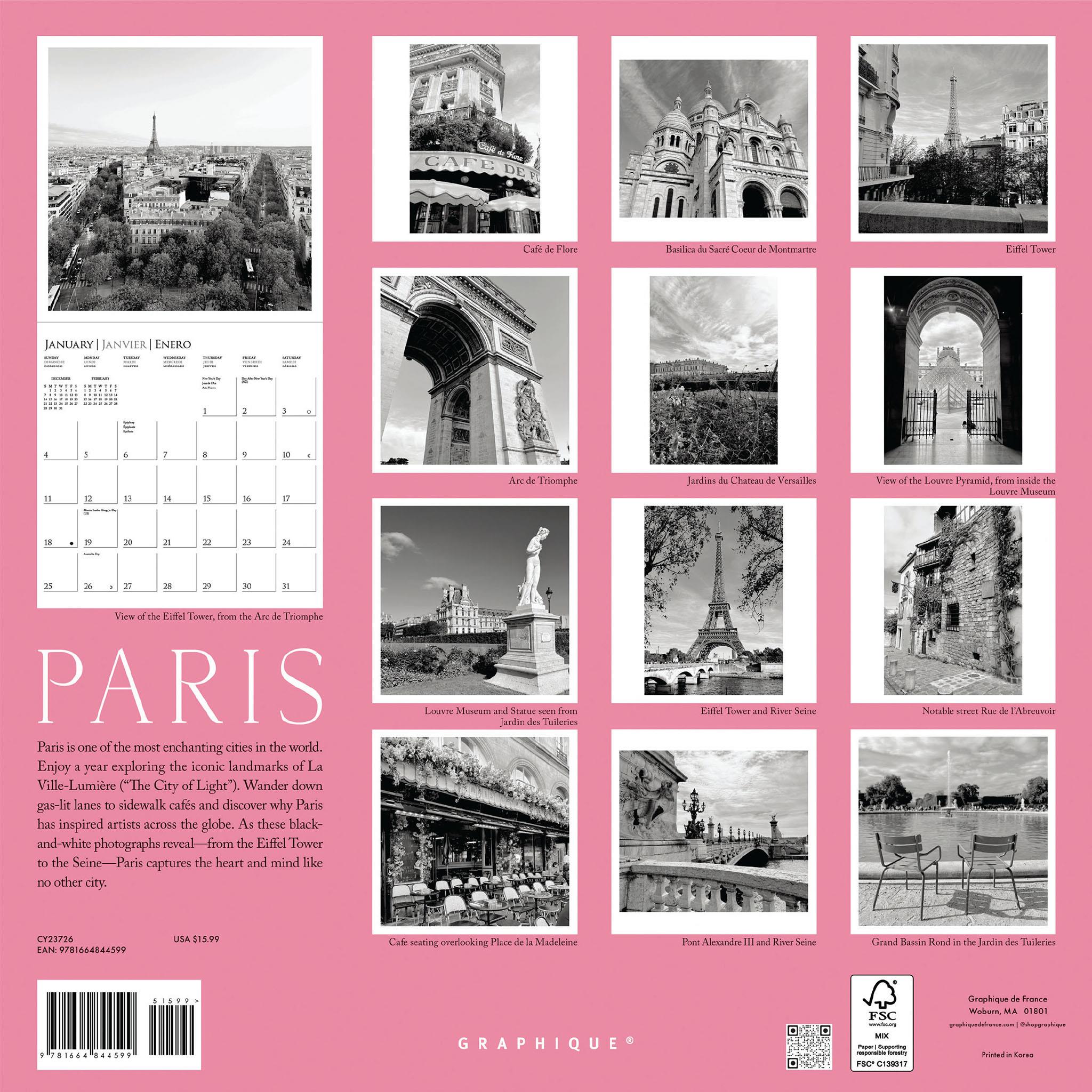 Calendrier mural Paris 2026 - Disponible uniquement en ligne